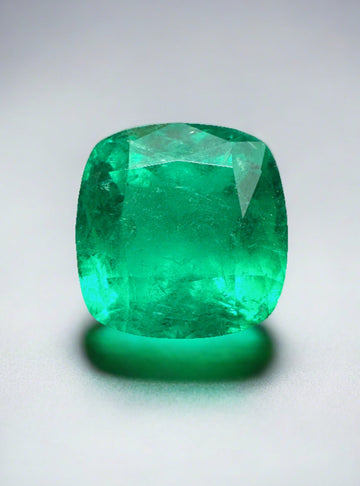 7.98 Carat 12x12 Vivid Bluish Green Natural Loose Colombian Emerald-Rounded Cushion Cut