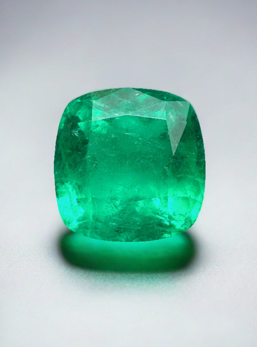 7.98 Carat 12x12 Vivid Bluish Green Natural Loose Colombian Emerald-Rounded Cushion Cut