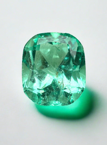 7.13 Carat 13x11 Vivacious Bluish Green Natural Loose Colombian Emerald- Cushion Cut