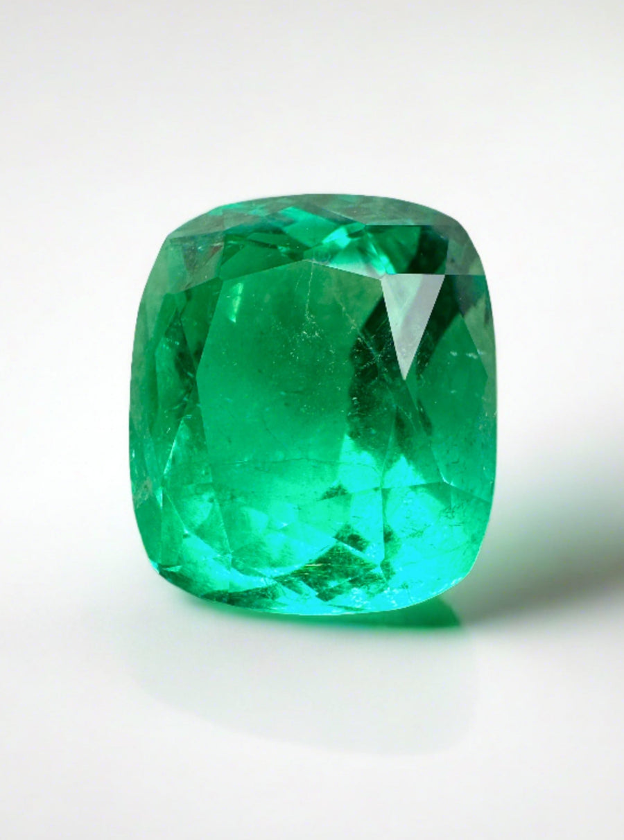 6.17 Carat 12x10.4 Minor to Moderate Oil Intense Green Natural Loose Colombian Emerald- Cushion Cut