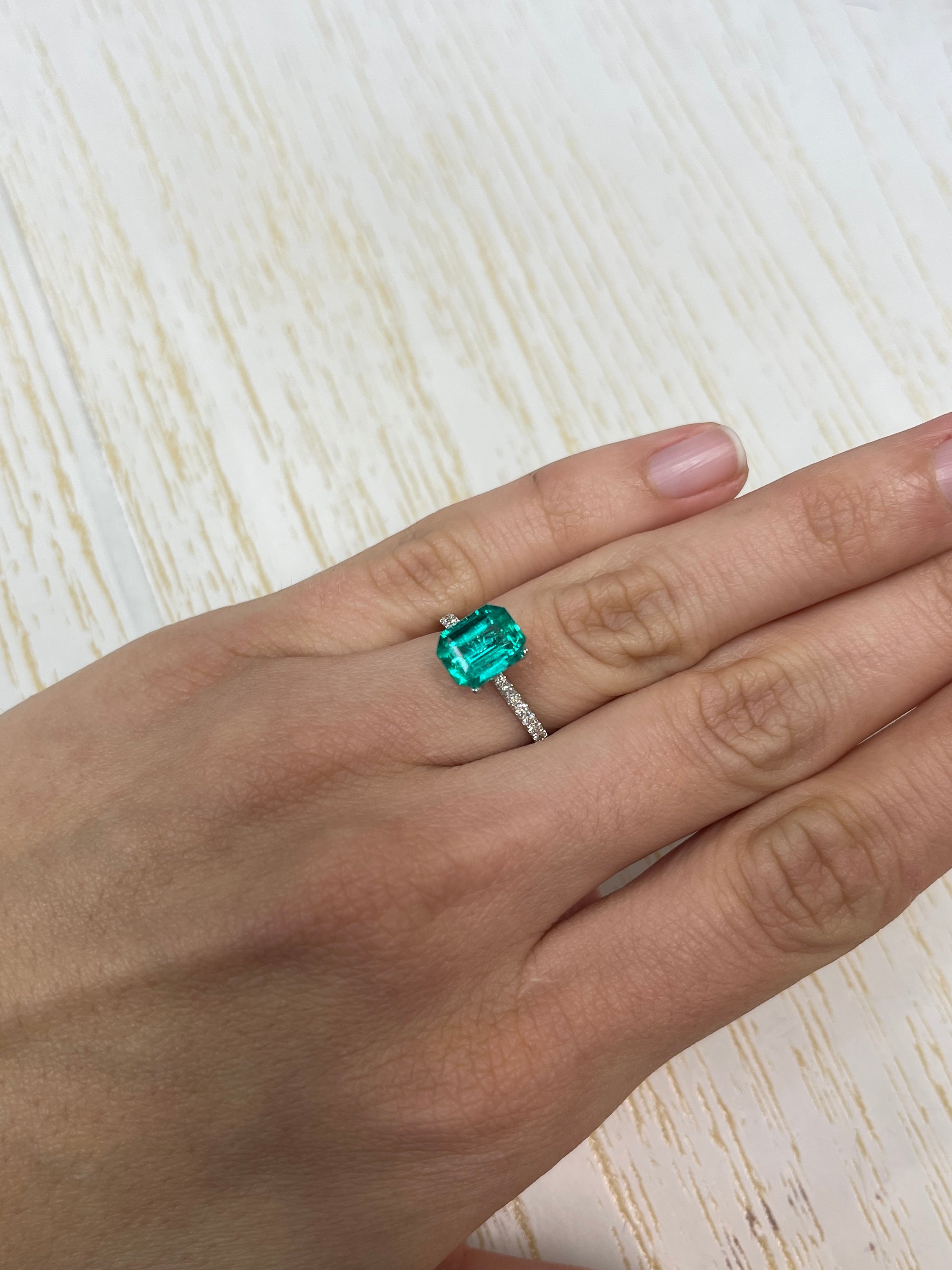 2.69 Carat AAA+ 9x7.5 Vivid Bluish Green Natural Loose Colombian Emerald- Emerald Cut - JR Colombian Emeralds