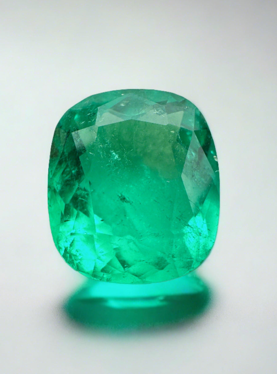 5.86 Carat Minor Oil Strong Bluish Green Natural Loose Colombian Emerald- Cushion Cut