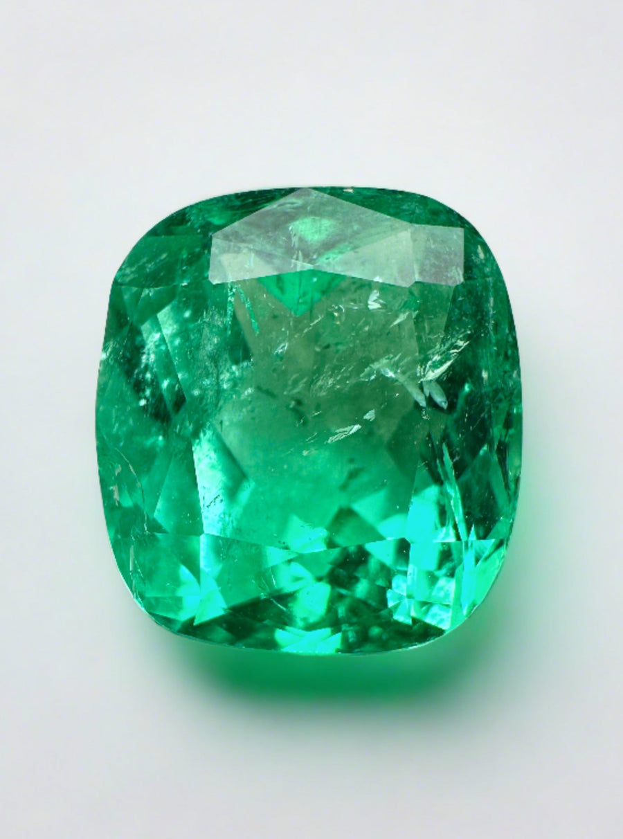 5.81 Carat Certified 12x11 Fine Bluish Green Natural Loose Colombian Emerald- Cushion Cut