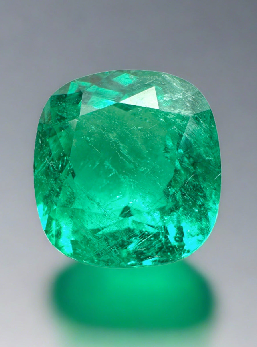 5.80 Carat Certified 11.5x10.8 Fine Bluish Green Natural Loose Colombian Emerald- Cushion Cut