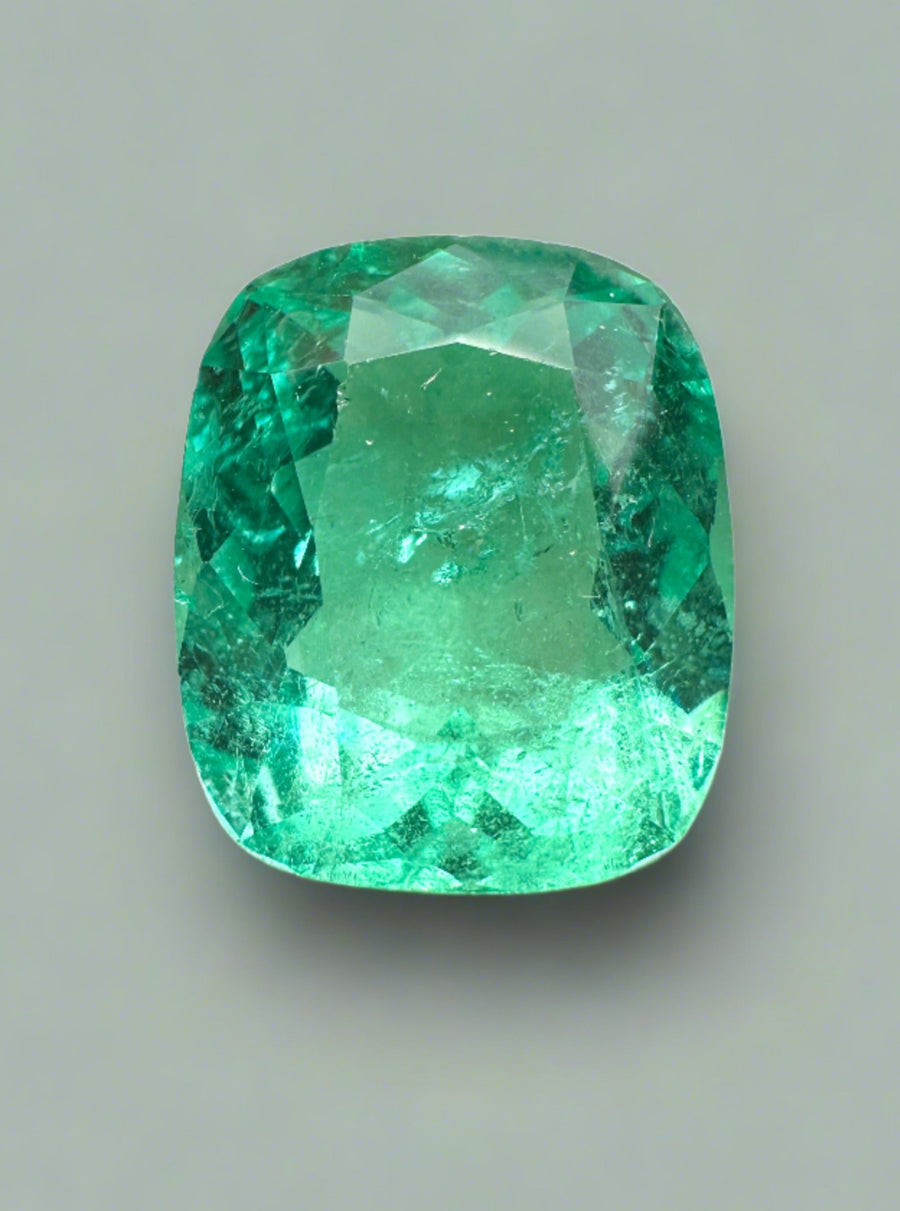 5.56 Carat 13x11 Minty Bluish Green Natural Loose Colombian Emerald- Cushion Cut
