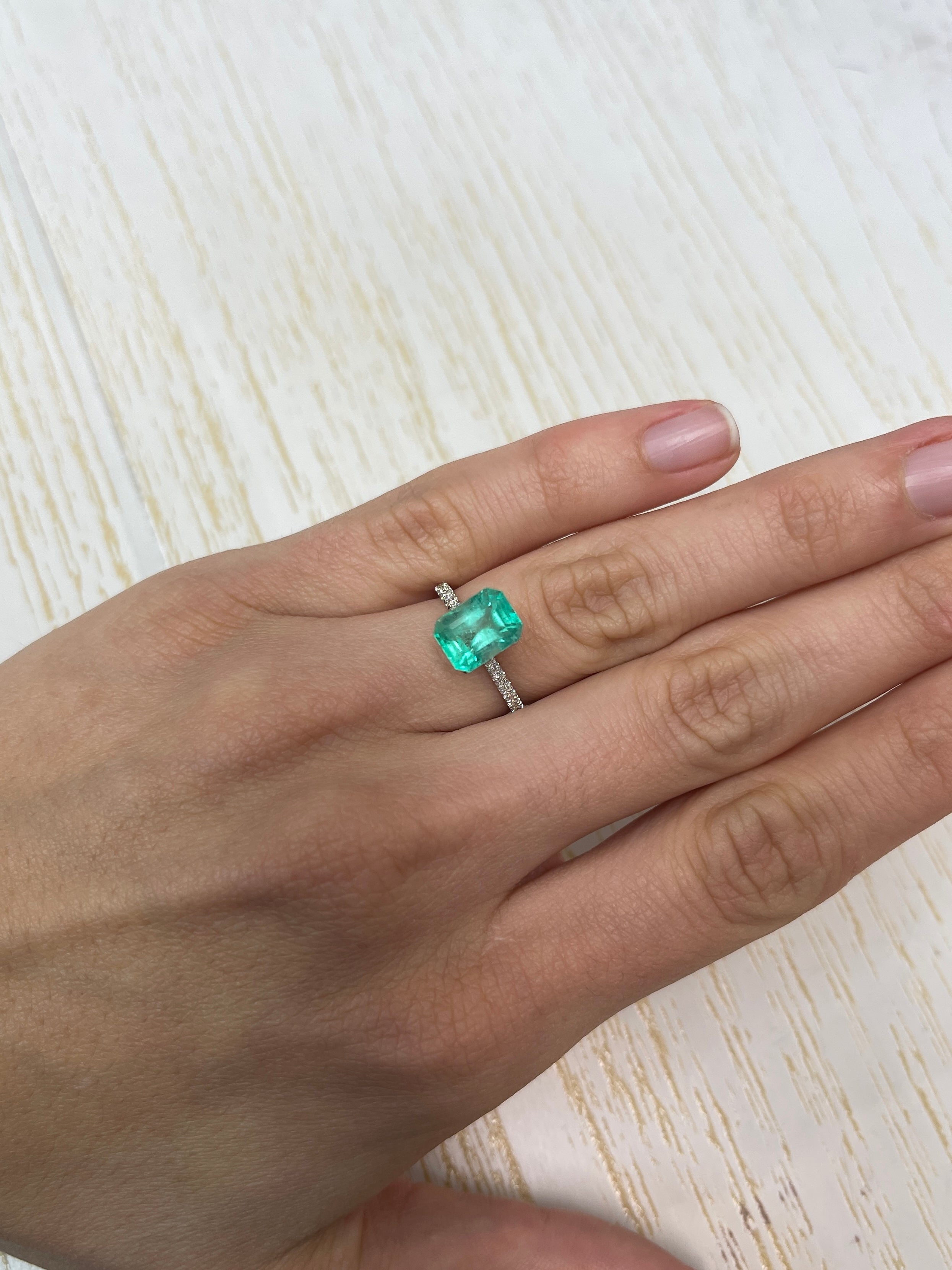 2.71 Carat 9.6x7.4 Medium Bluish Green Natural Loose Colombian Emerald-Emerald Cut - JR Colombian Emeralds