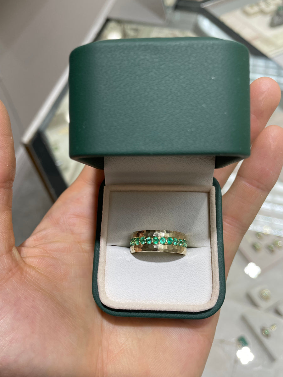 1.50tcw Custom Colombian Emerald Wedding 8 MM Band 14K gift for him