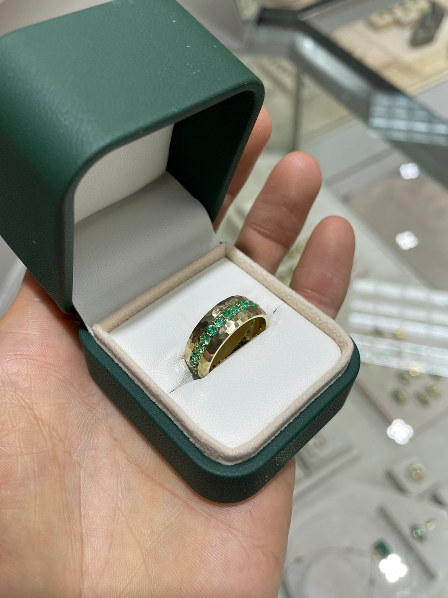 1.50tcw Custom Round Colombian Emerald Wedding 8 MM Band 14K