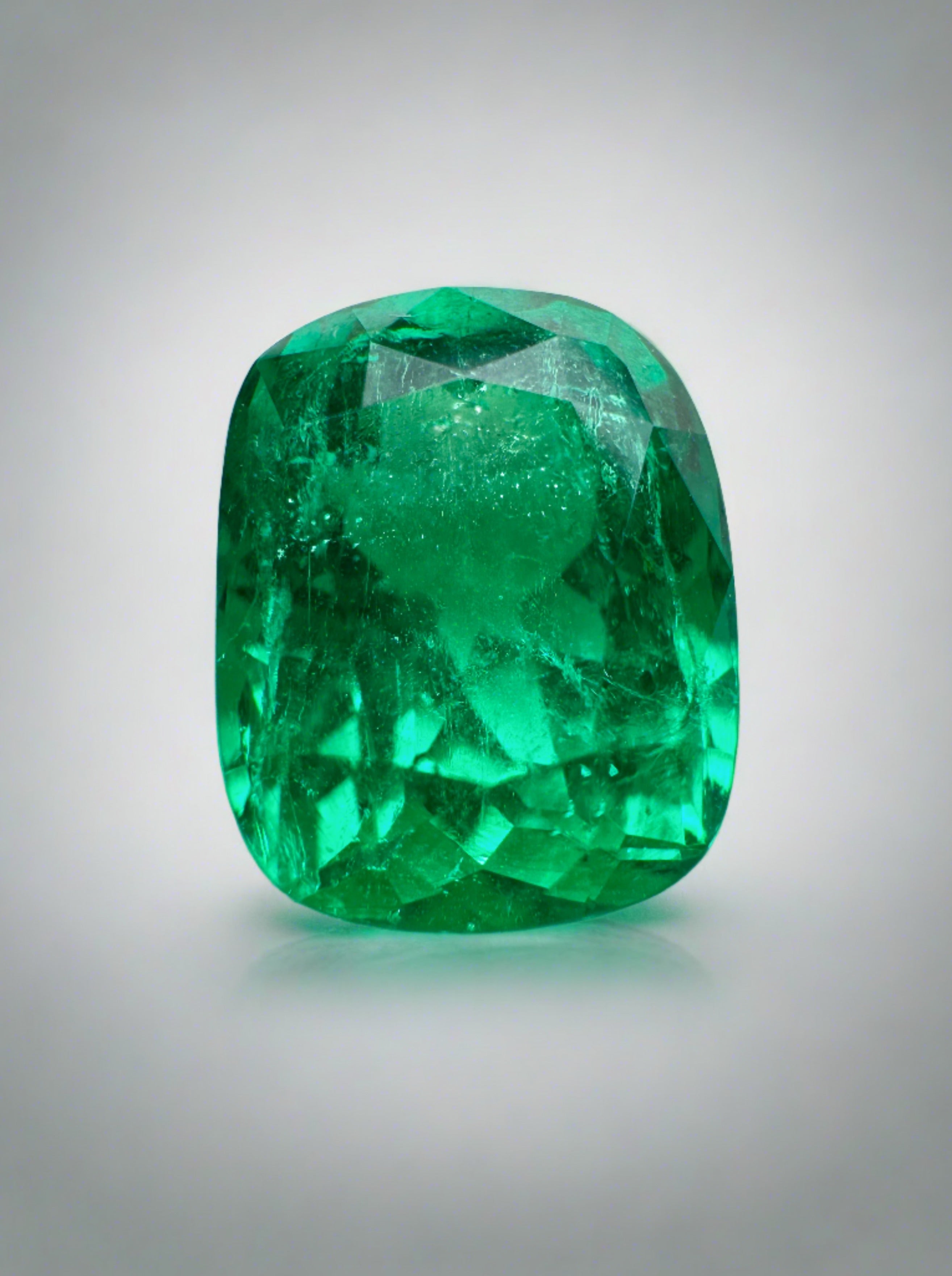 4.38 Carat 11x8 Vivid Muzo Green Natural Loose Colombian Emerald-Cushion Cut - JR Colombian Emeralds