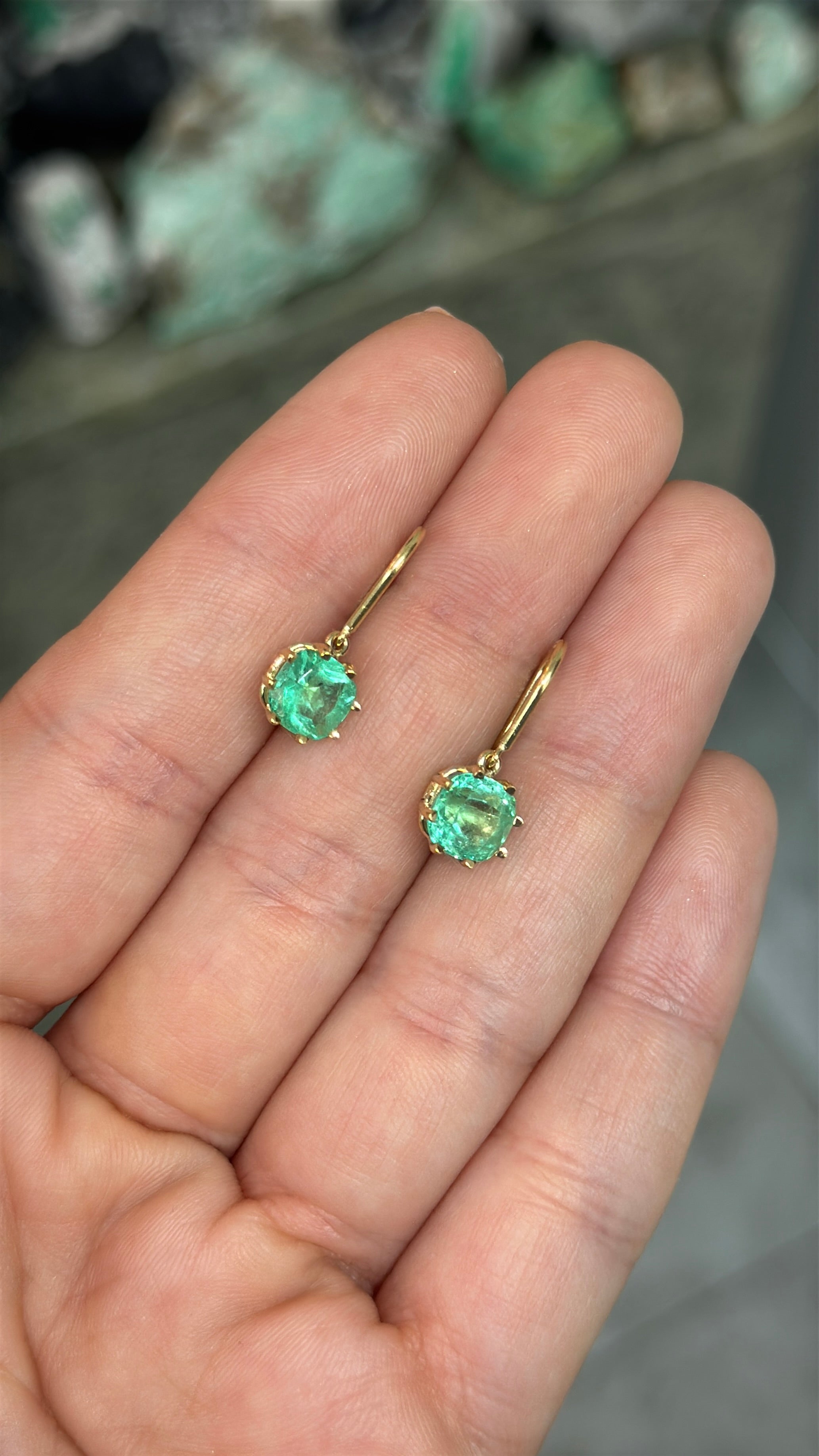 2.95tcw Multi Prong Colombian Emerald Cushion Cut French Hook Earrings