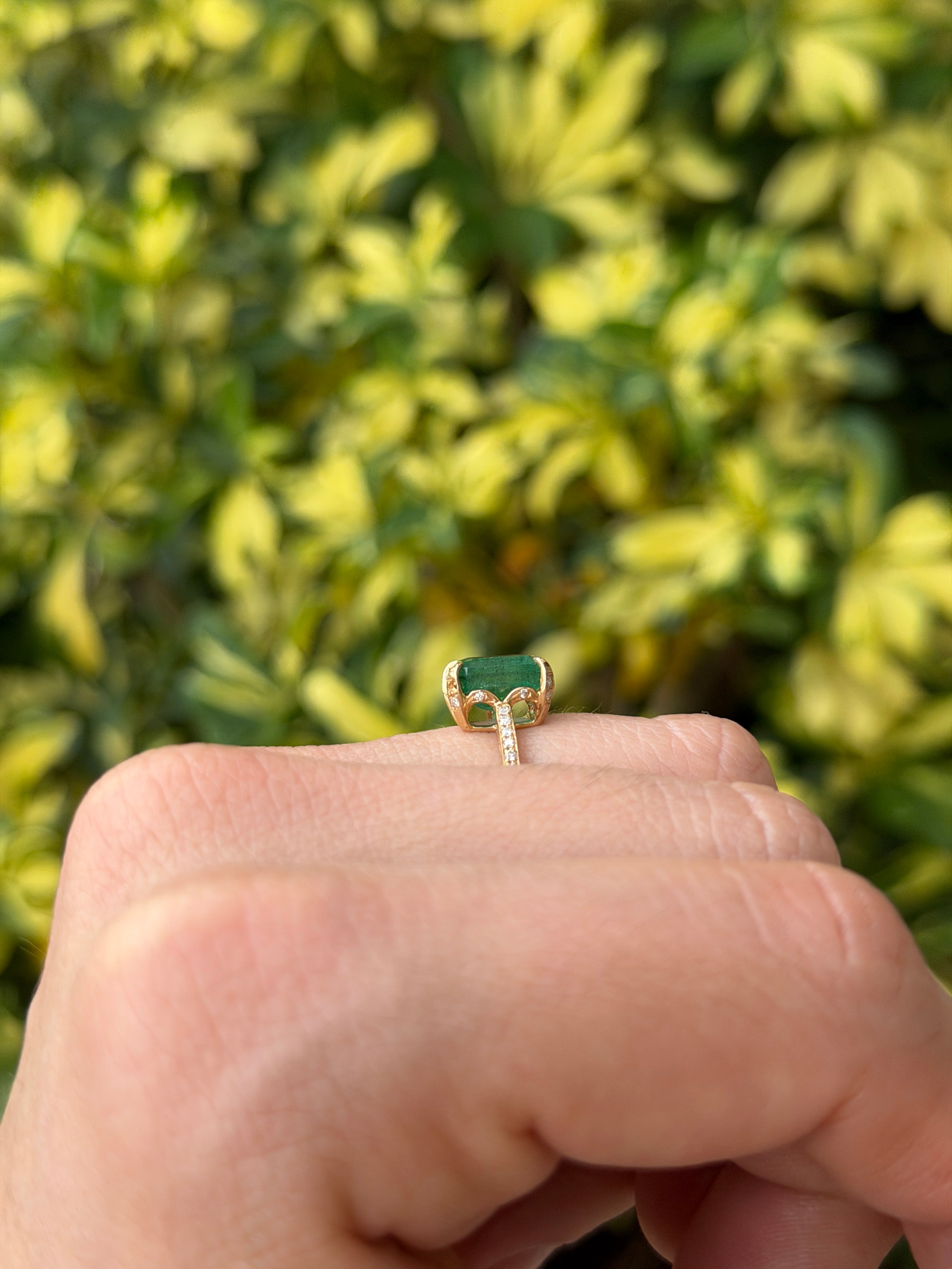 3.50tcw 14K Natural Emerald & Hidden Diamond Halo + Shank Engagement Ring