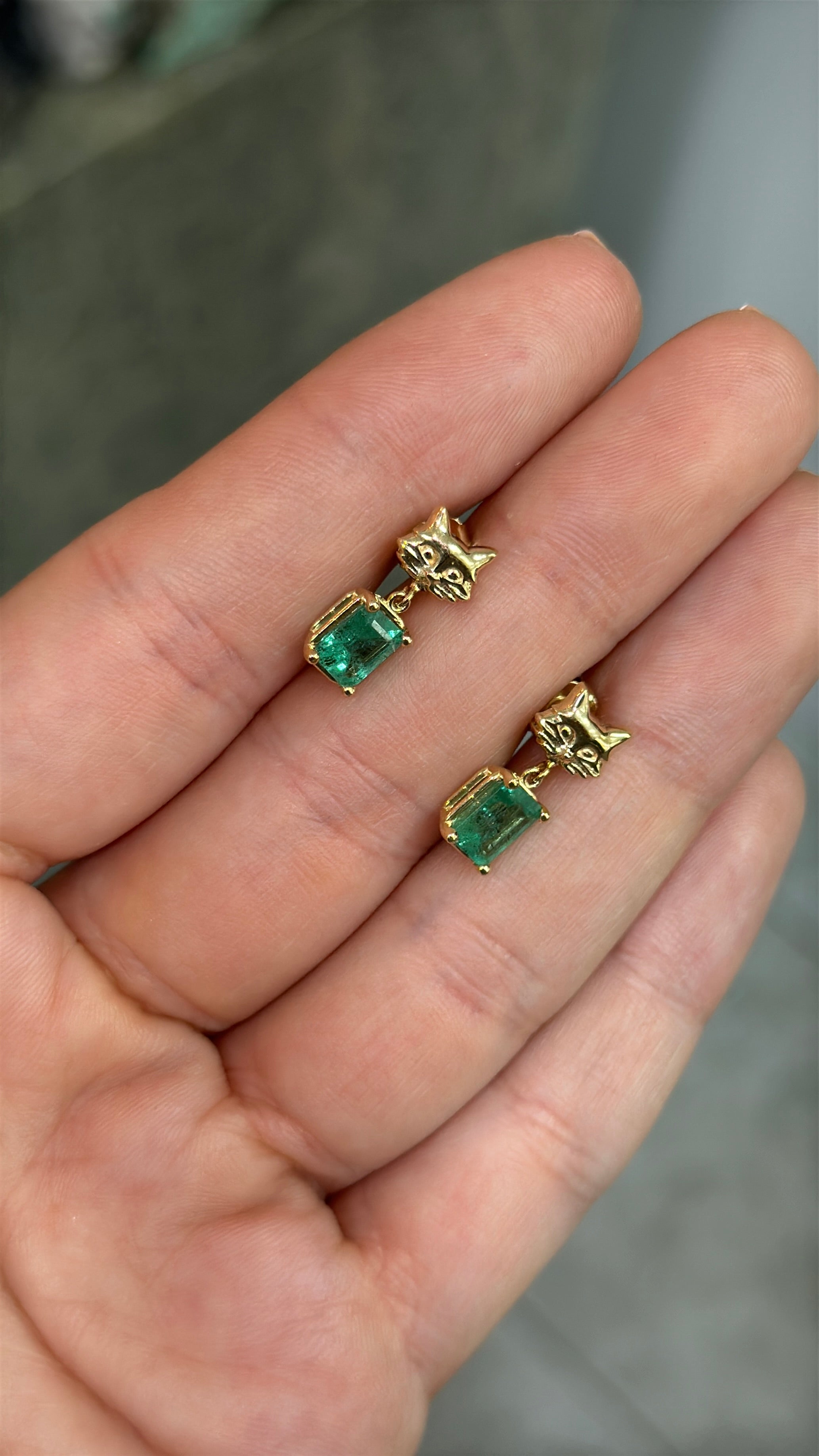 2.0tcw Crazy Cat Lady Drop & Dangle Emerald Earrings 14K