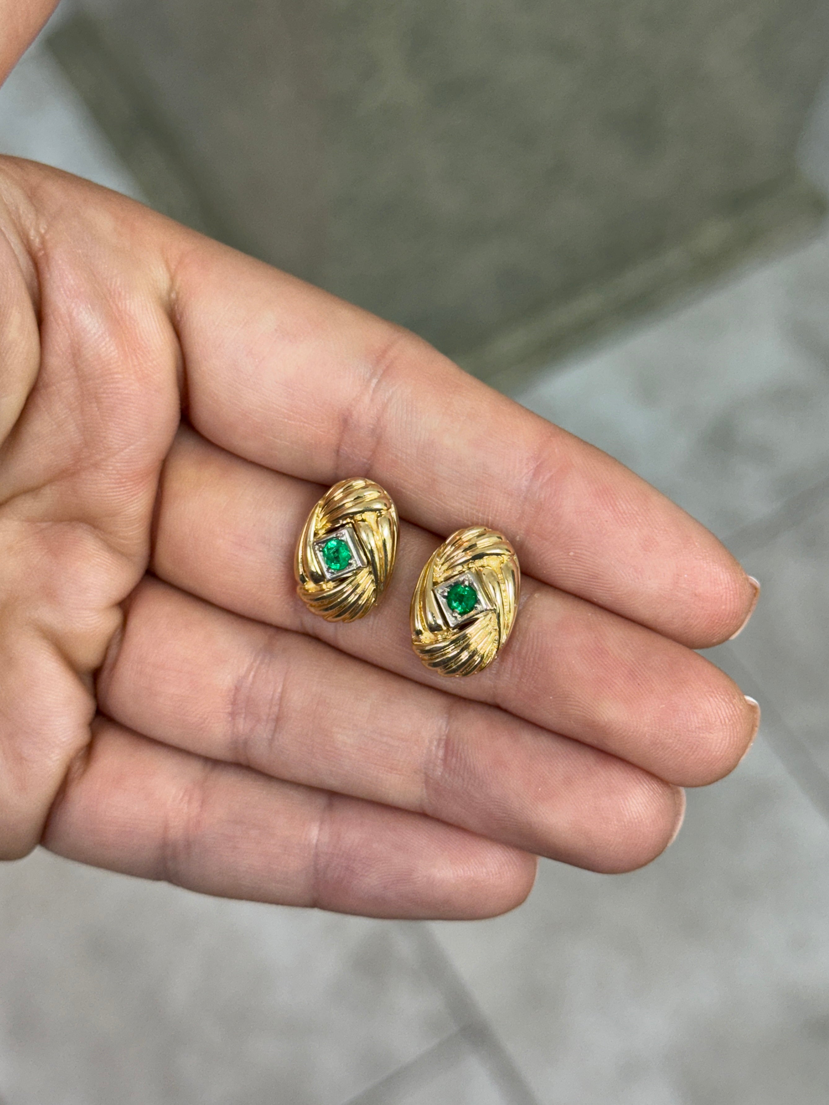 14K Gold Vintage Colombian Emerald Statement Earrings