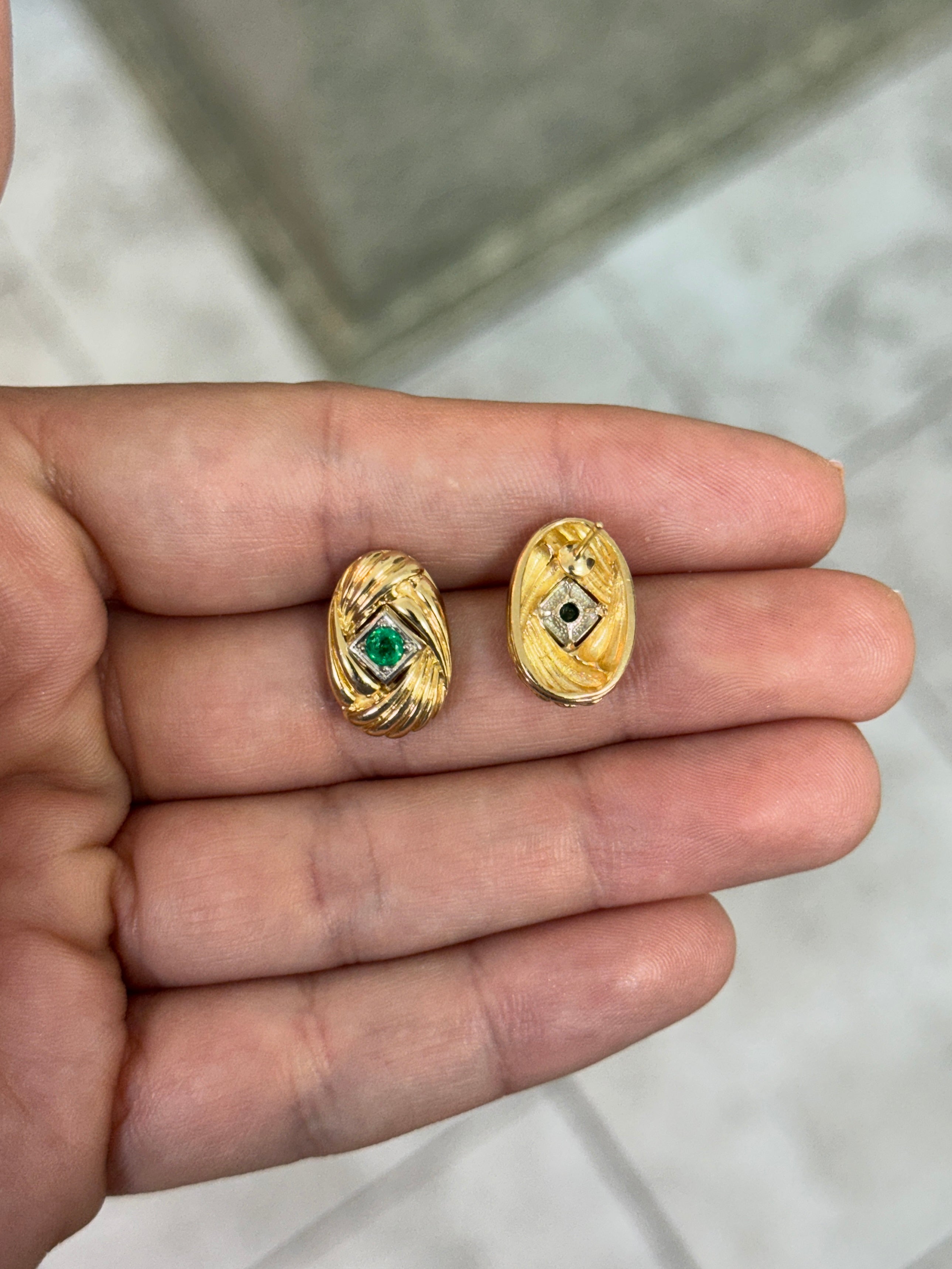 14K Gold Vintage Colombian Emerald Statement Earrings