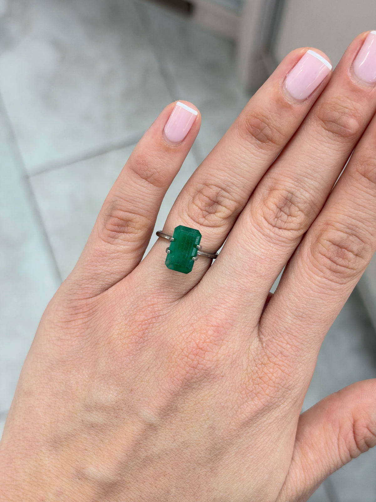 3.27 carat 12.8×8 Elongated Mossy Dark Green Natural Loose Brazilian Emerald- Emerald Cut