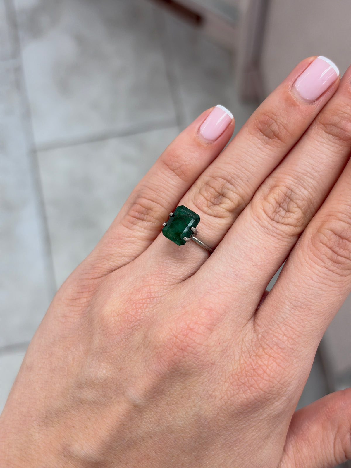 3.44 carat 10.7×10 mm Dark Green Loose Earth-Mined Brazilian Emerald- Emerald Cut