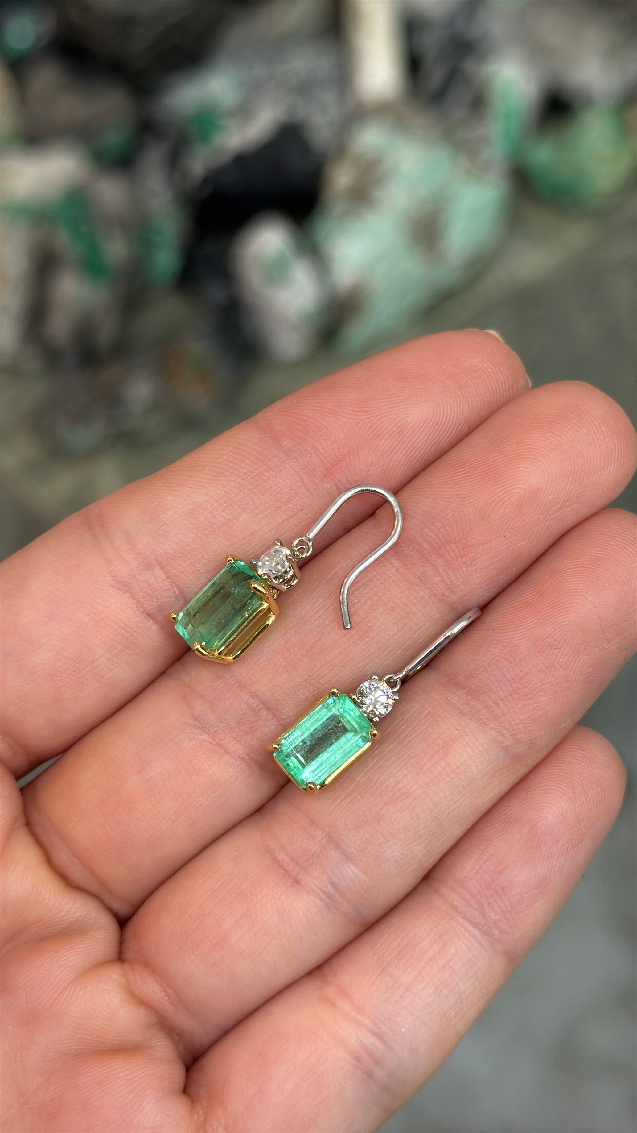 5.29tcw Colombian Emerald & Diamond Accent French Hook Earrings 18K Two Toned