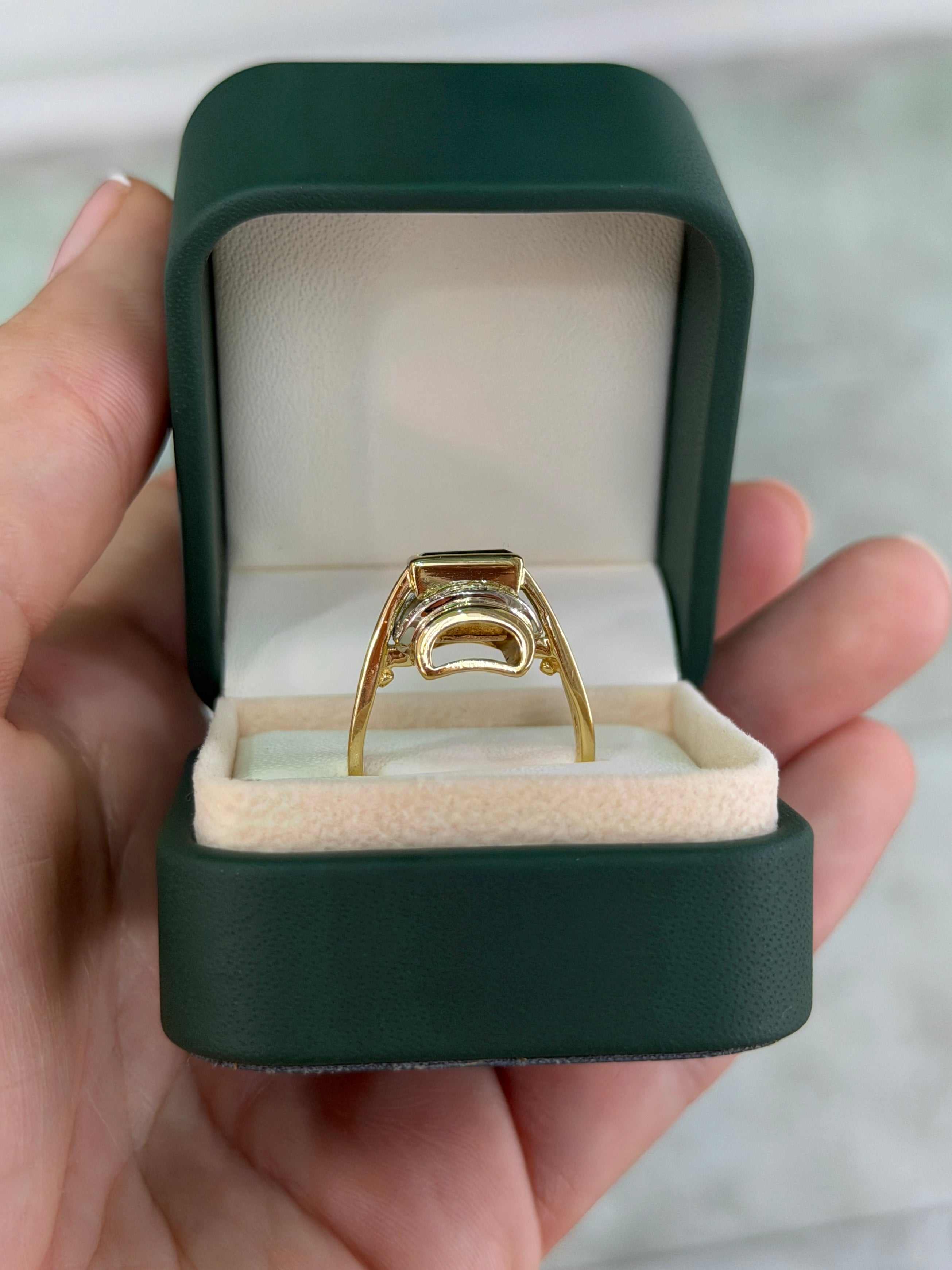 1.66tcw 18K Vintage Colombian Emerald Baguette & Diamond Accent Two Toned Statement Ring