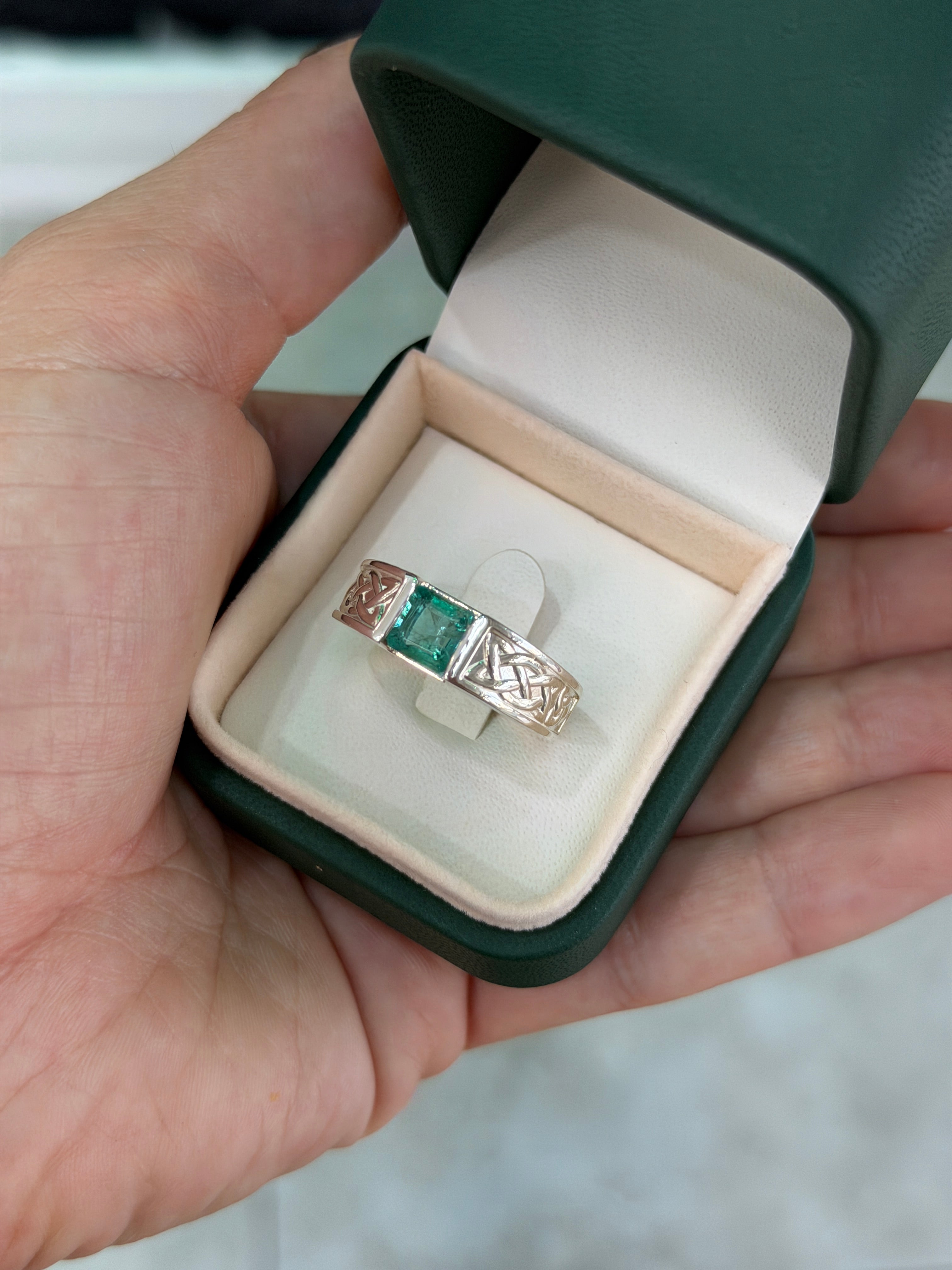 1.70ct 925 Celtic Irish Knot Asscher Emerald Solitaire Ring
