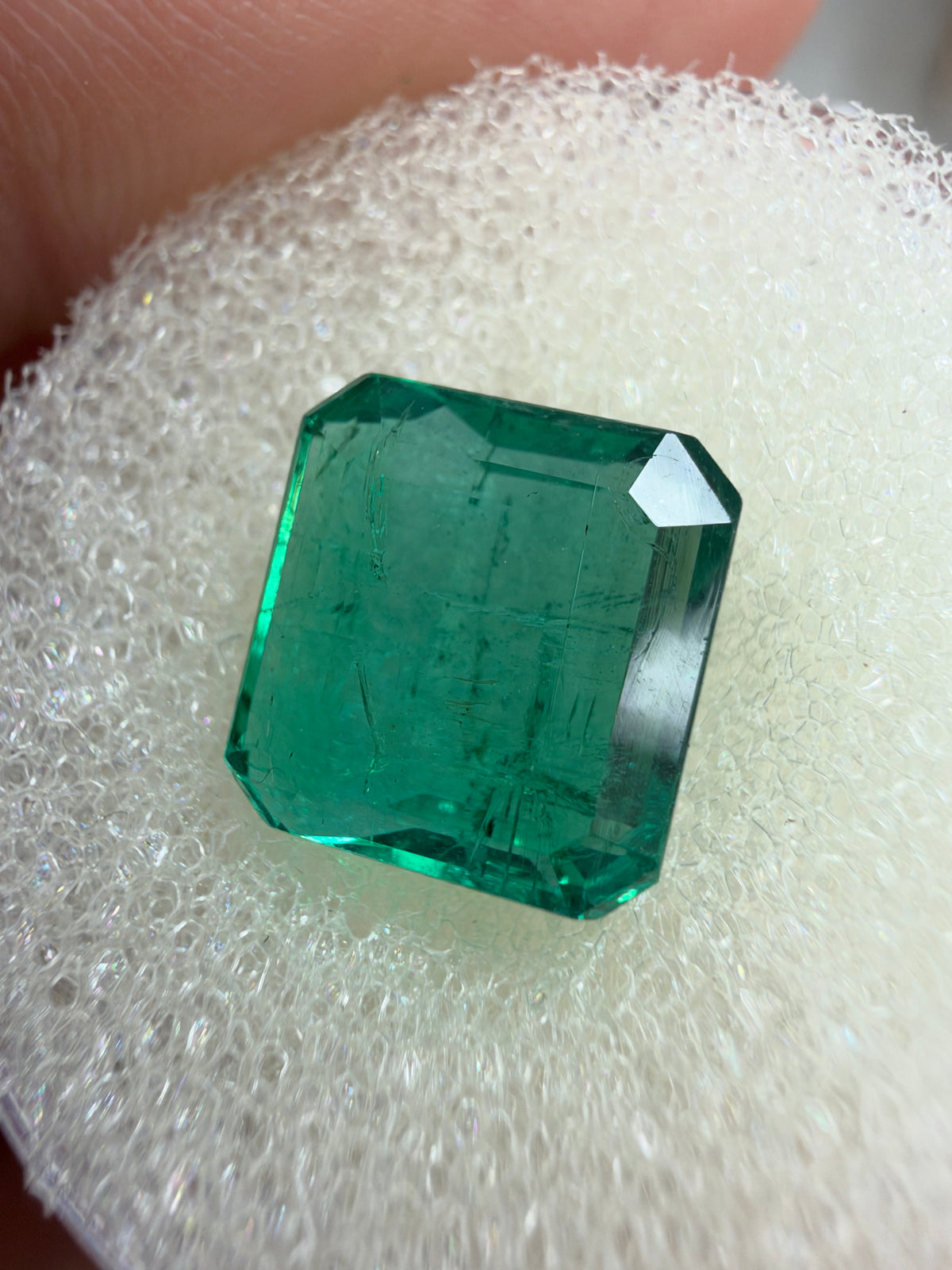 3.50 carat 9x9 Crystal Clear Vivid Deep Bluish Green Loose Natural Emerald- Asscher Cut