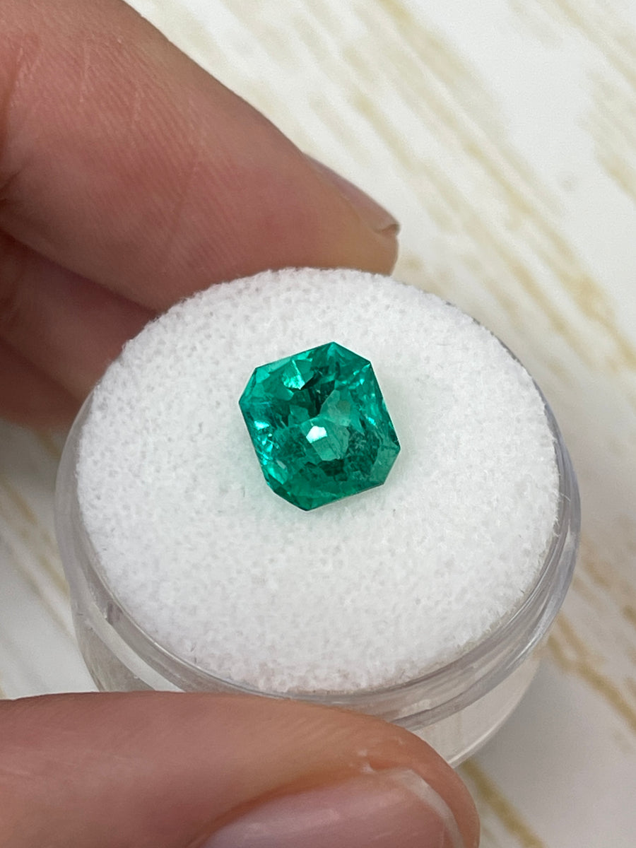 2.98 Carat GLOWING Vivid Green Natural Loose Colombian Emerald- Asscher Cut