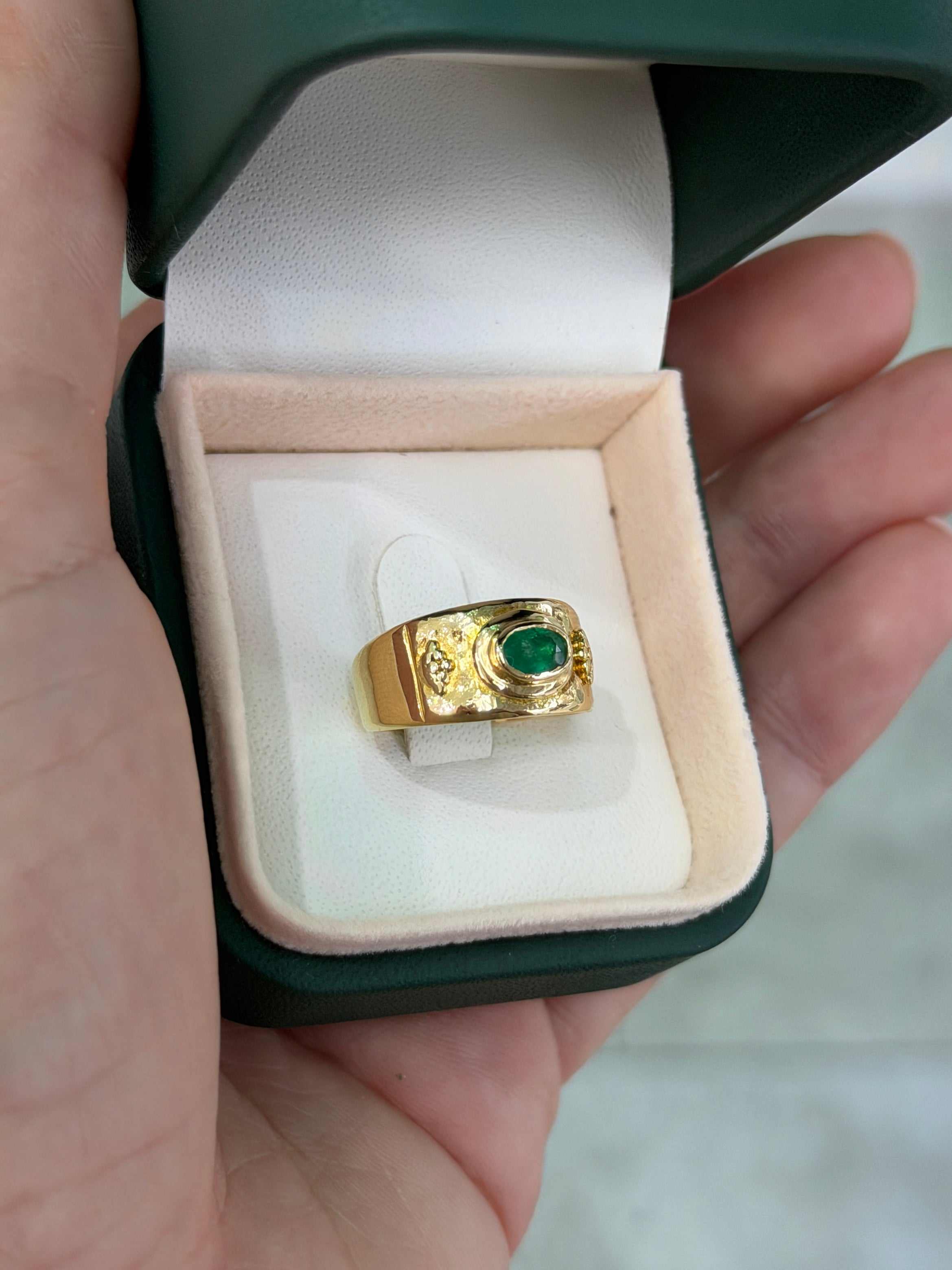 0.65tcw 18K Vintage Oval Emerald East to West Solitaire Pinky Ring