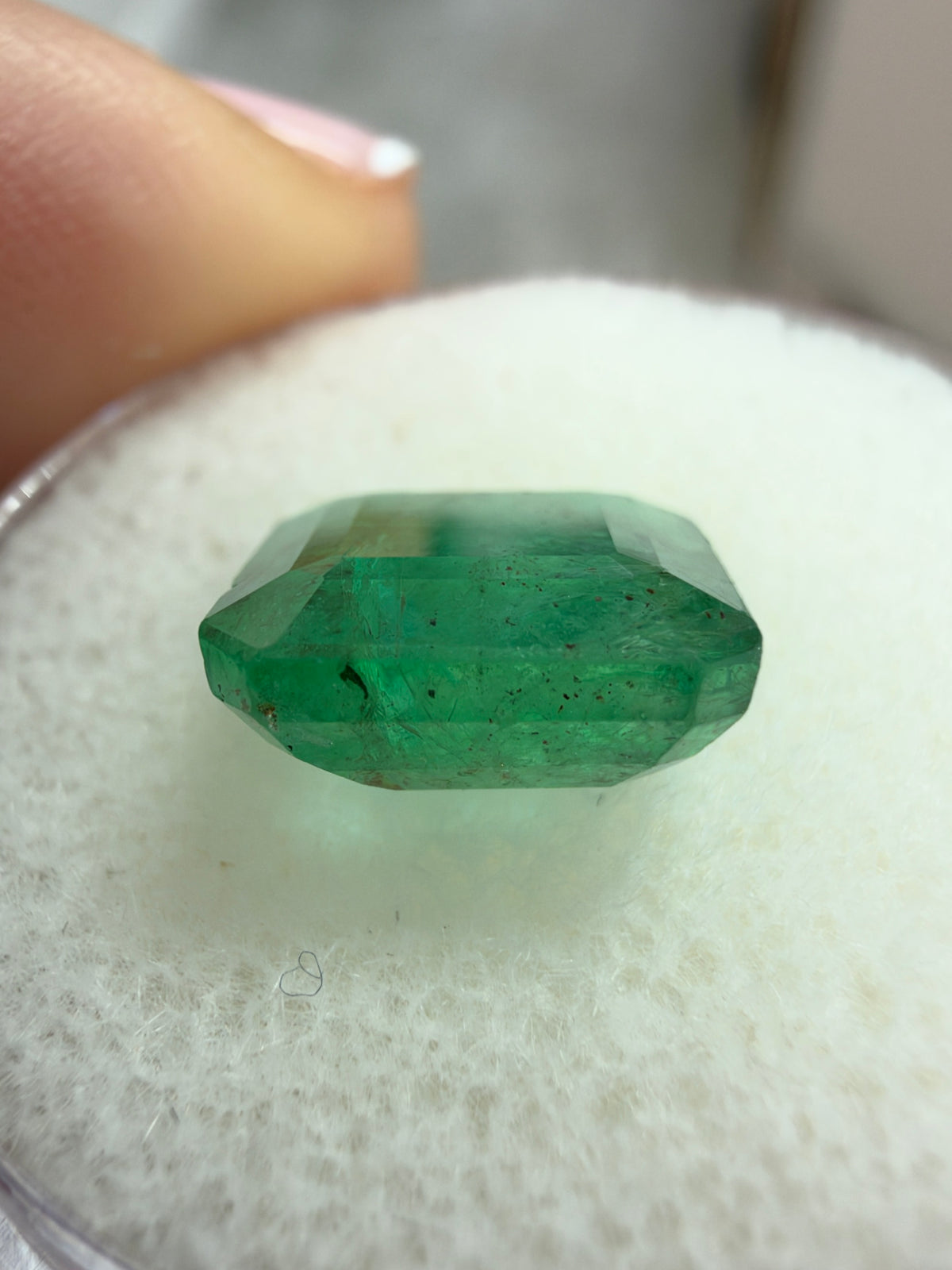 3.78 carat 9.5×9.2 mm Medium Moss Freckled Green Earth-Mined Loose Zambian Emerald- Asscher Cut