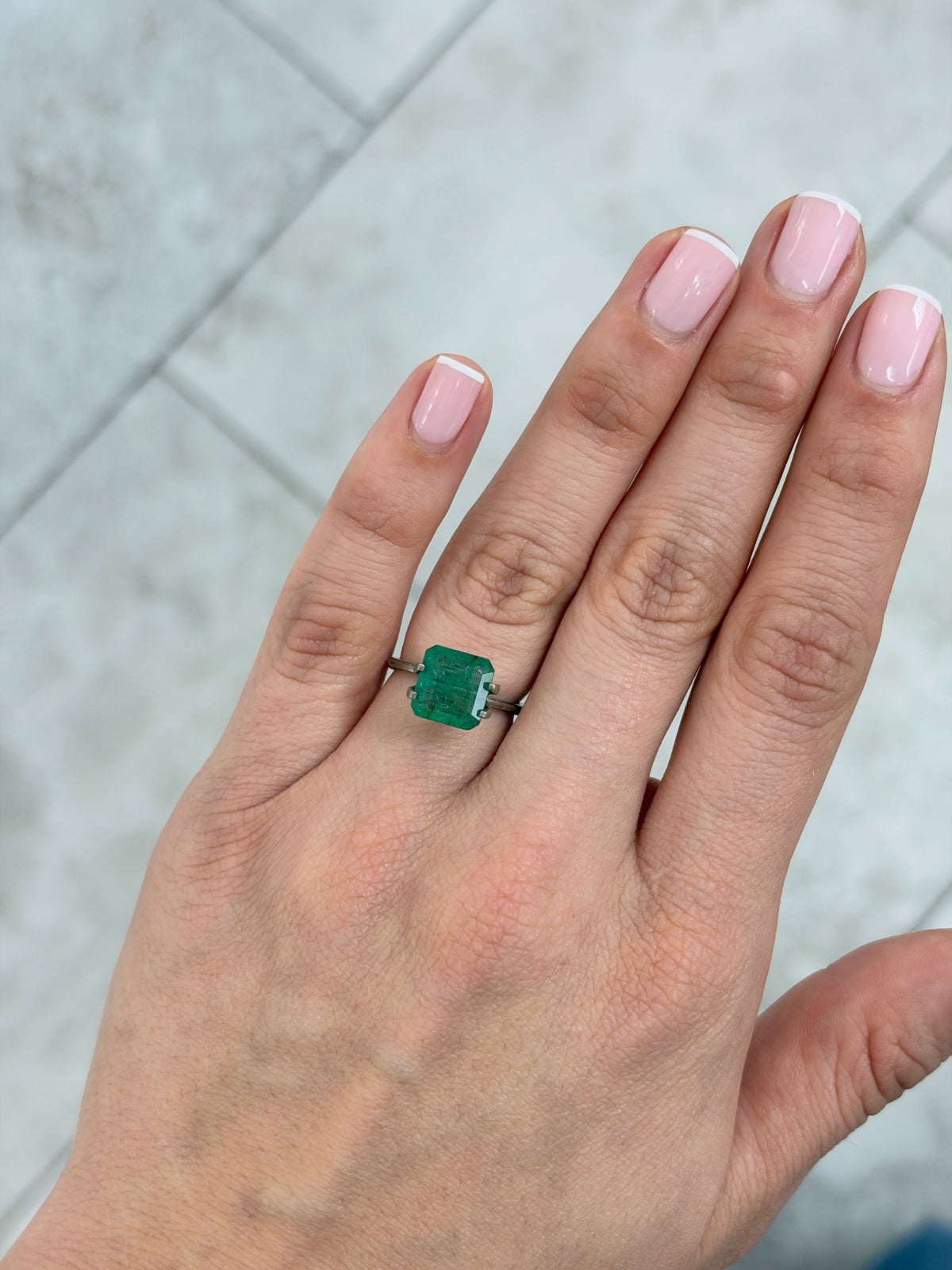 3.78 carat 9.5×9.2 mm Medium Moss Freckled Green Earth-Mined Loose Zambian Emerald- Asscher Cut