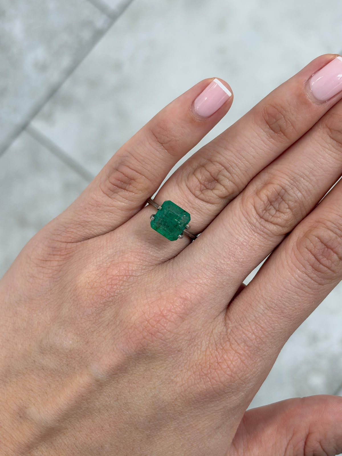 3.78 carat 9.5×9.2 mm Medium Moss Freckled Green Earth-Mined Loose Zambian Emerald- Asscher Cut