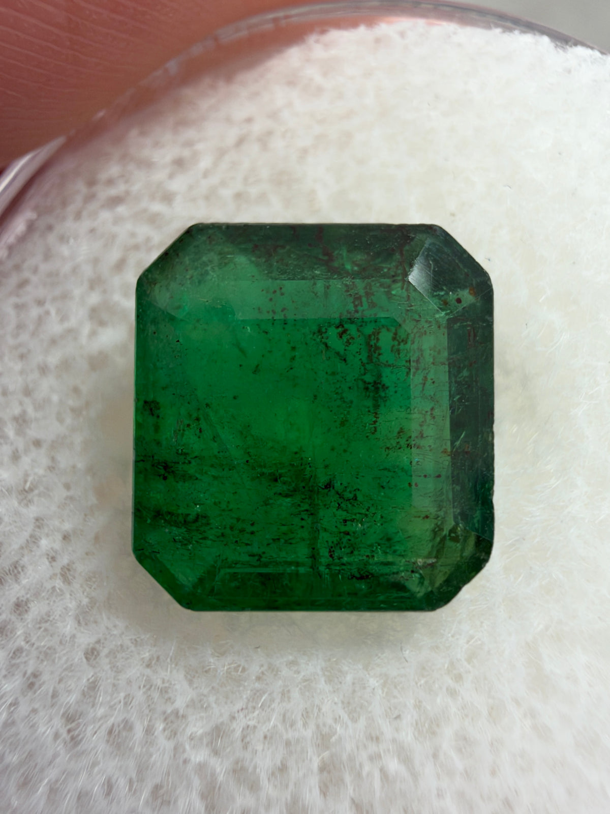 3.79 carat 10×9.4 Deep Dark Forest Green Loose Natural Asscher-Cut Zambian Emerald