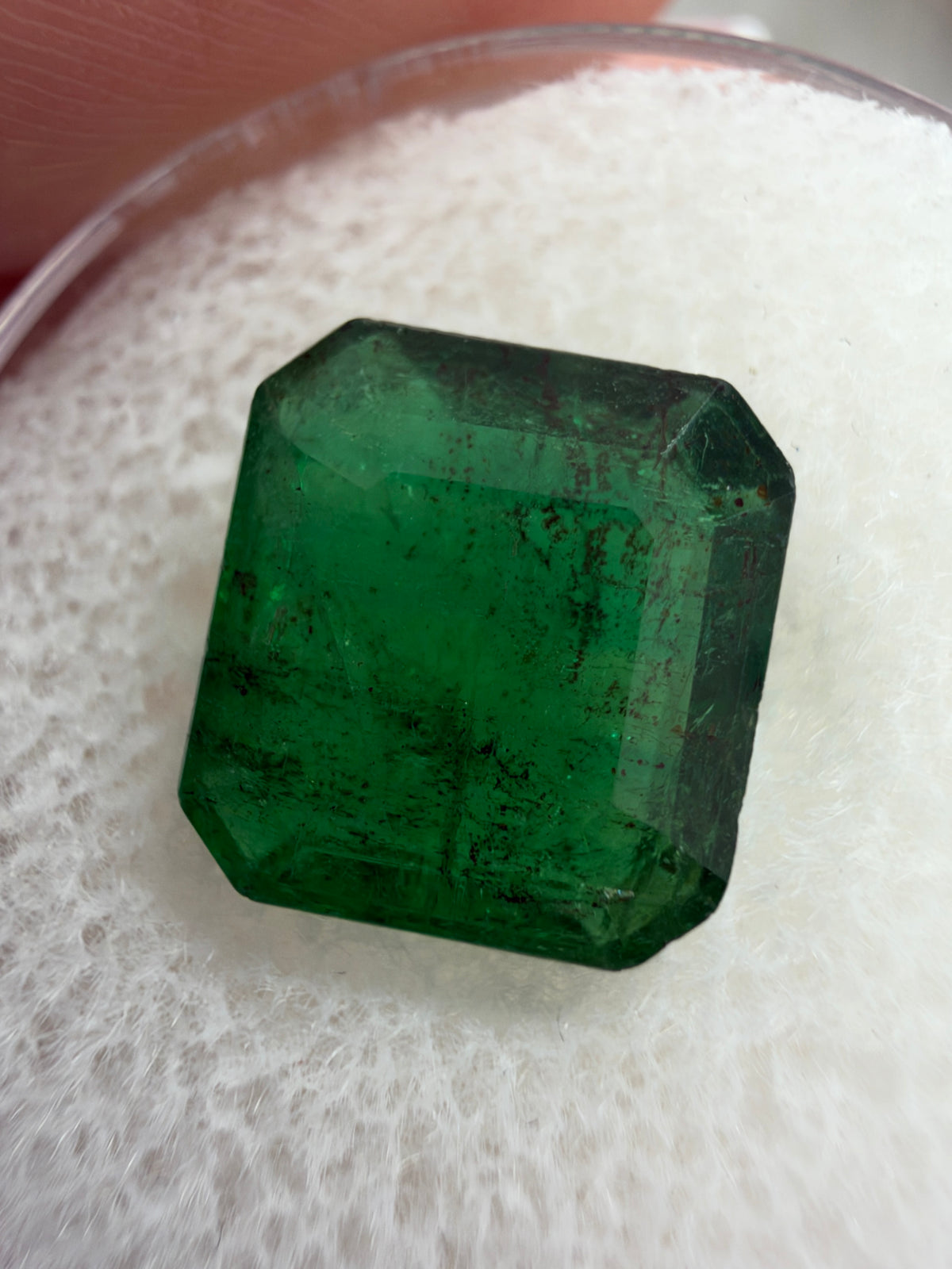 3.79 carat 10×9.4 Deep Dark Forest Green Loose Natural Asscher-Cut Zambian Emerald