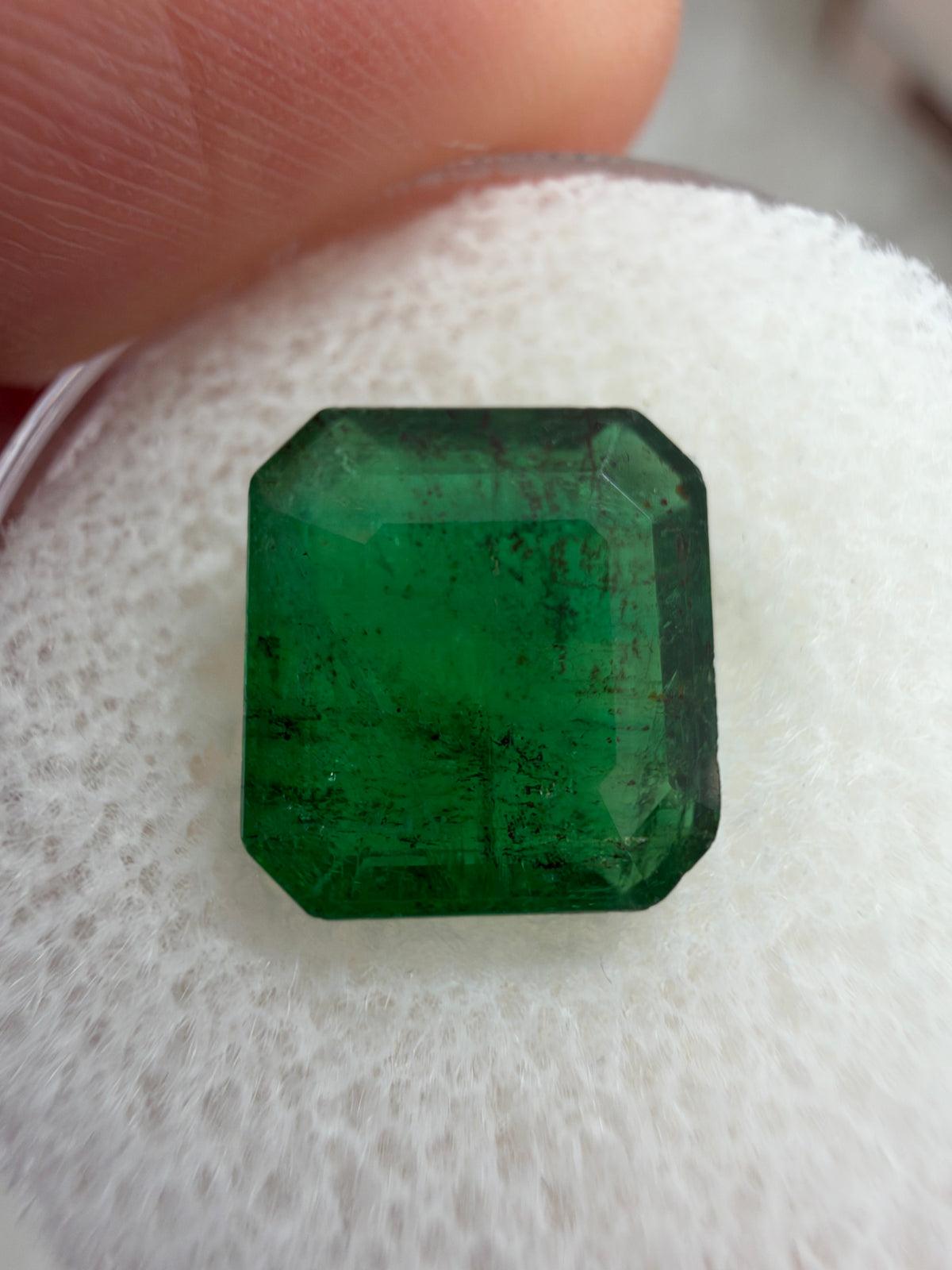 3.79 carat 10×9.4 Deep Dark Forest Green Loose Natural Asscher-Cut Zambian Emerald