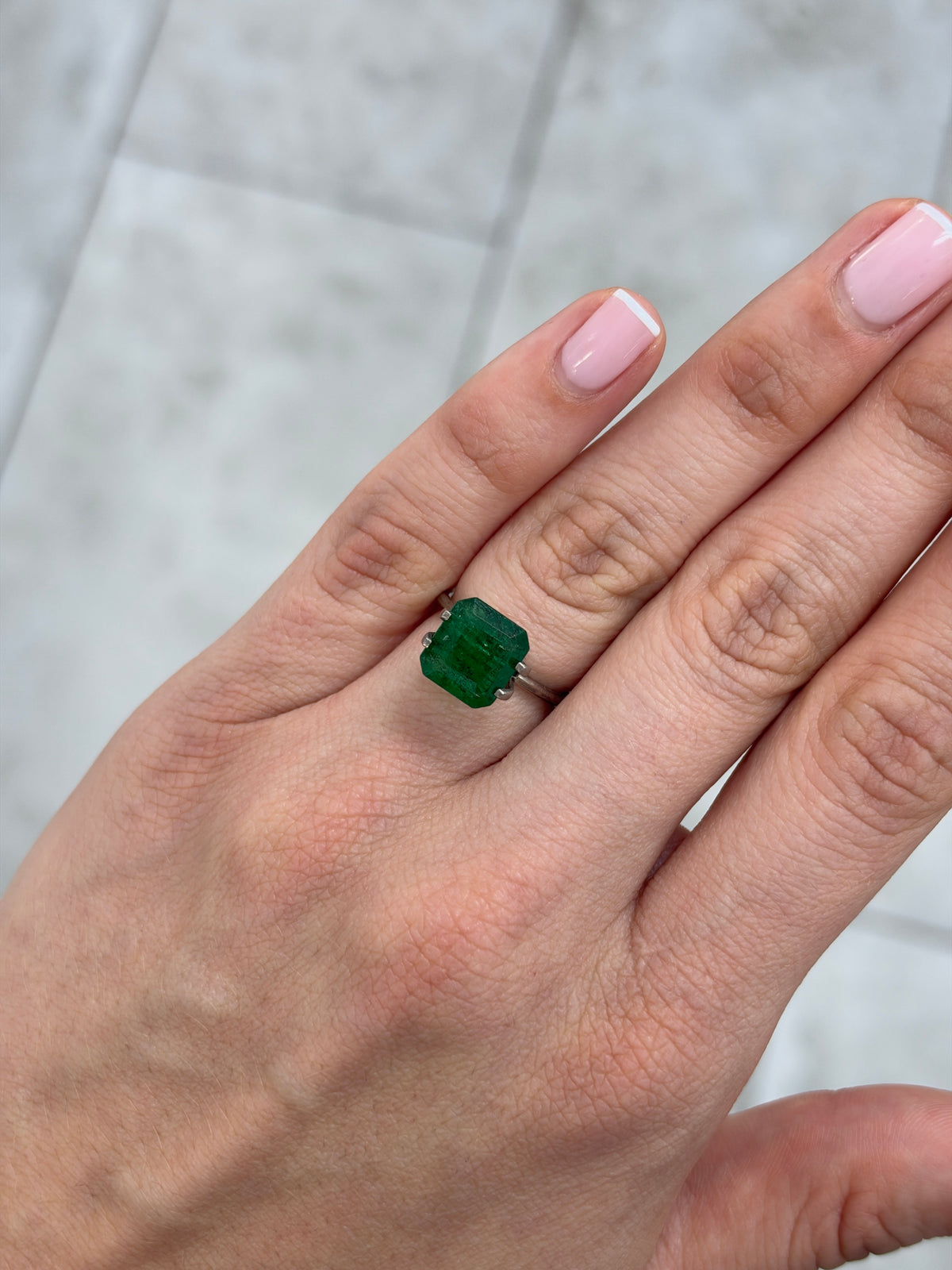 3.79 carat 10×9.4 Deep Dark Forest Green Loose Natural Asscher-Cut Zambian Emerald