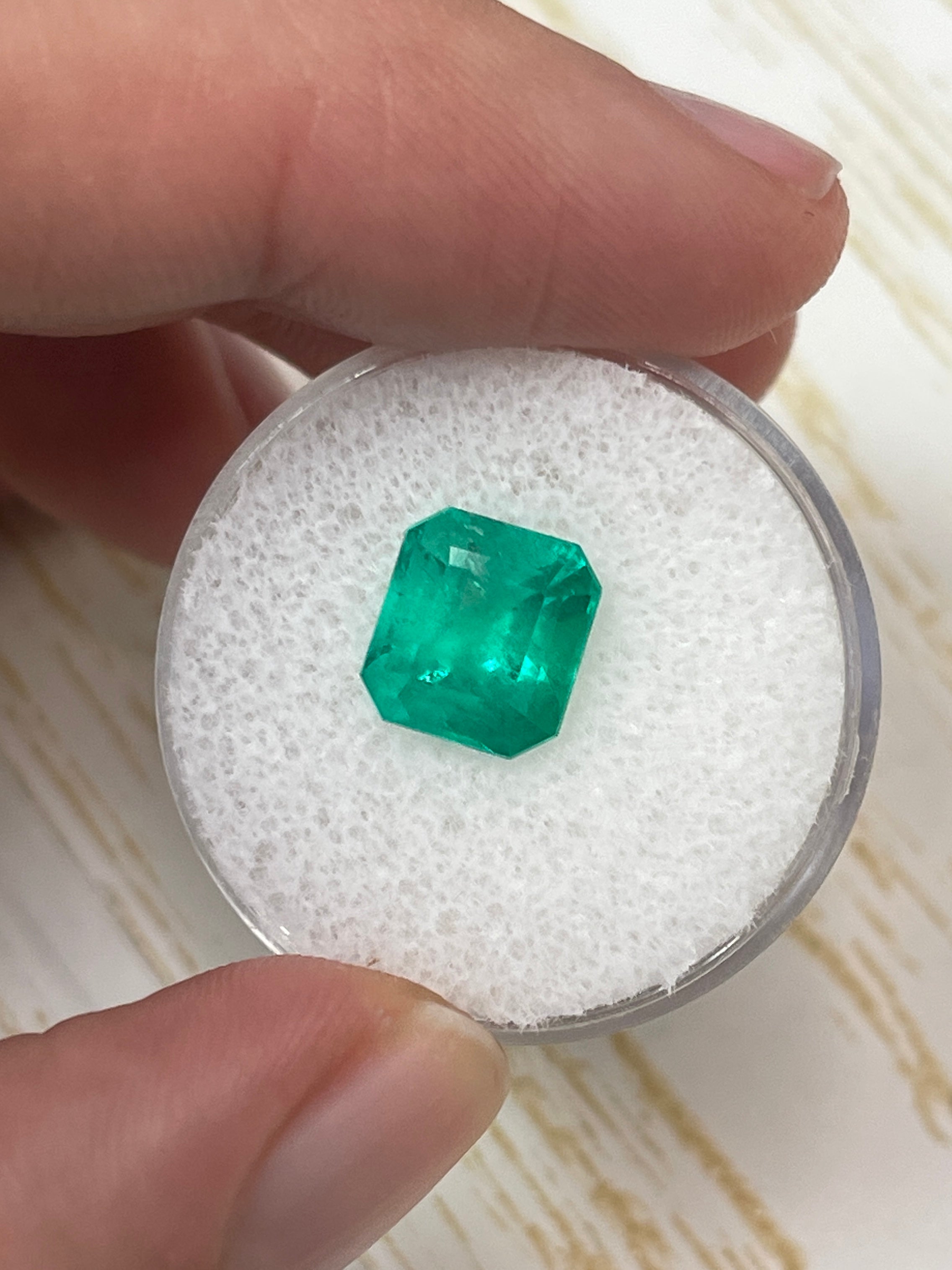 3.22 Carat Moody Bluish Green Natural Loose Colombian Emerald- Emerald Cut - JR Colombian Emeralds