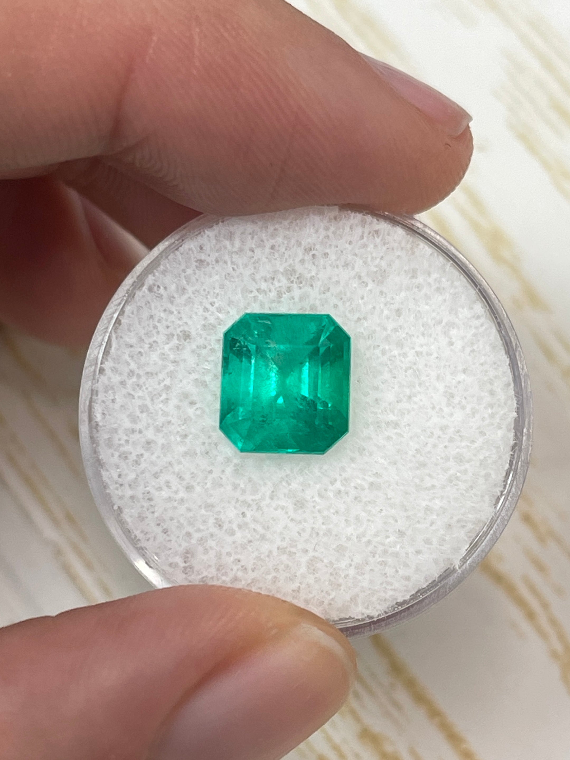 3.22 Carat Moody Bluish Green Natural Loose Colombian Emerald- Emerald Cut - JR Colombian Emeralds