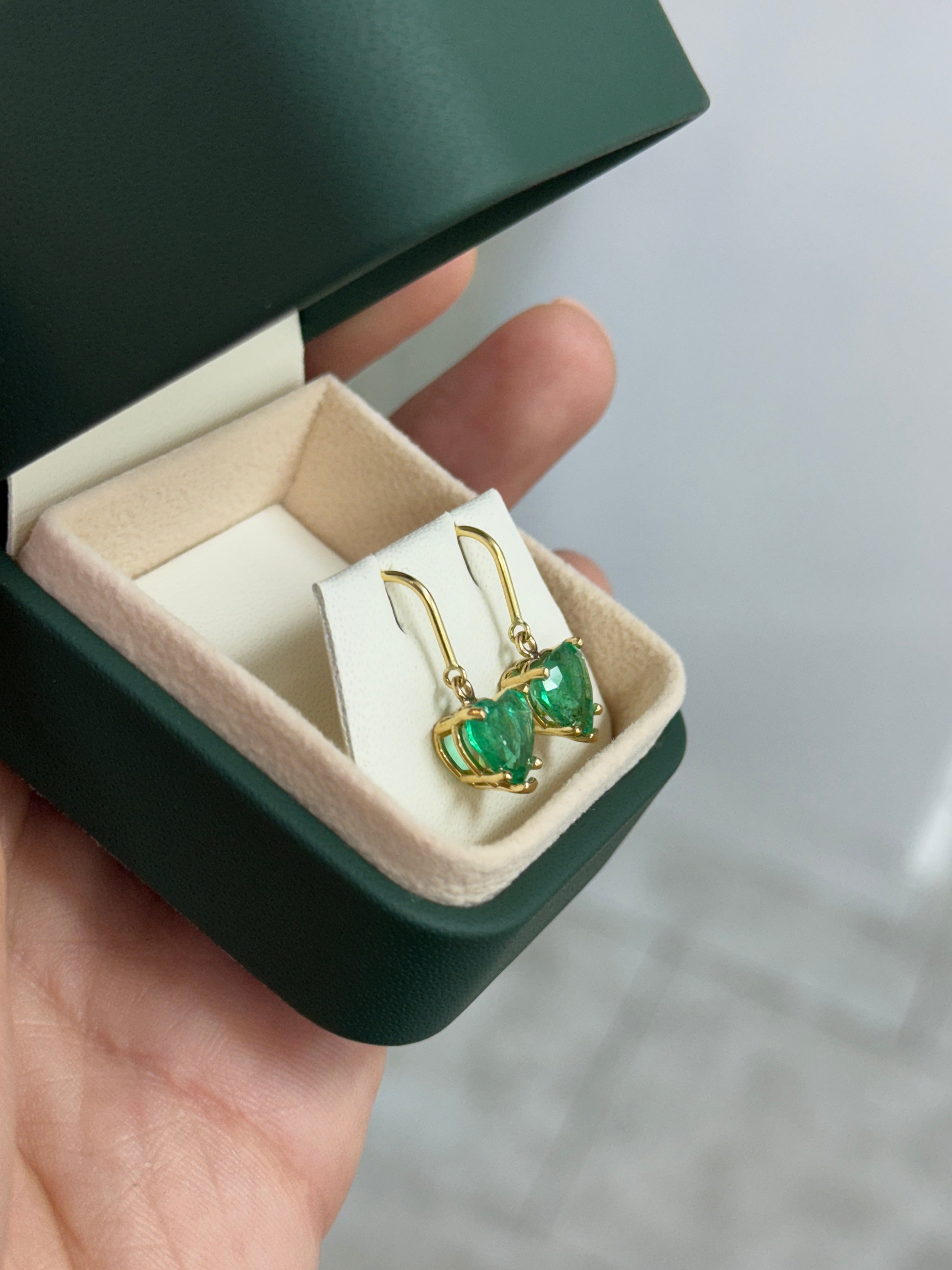 3.43tcw Natural Heart Emerald French Hook Earrings 18K