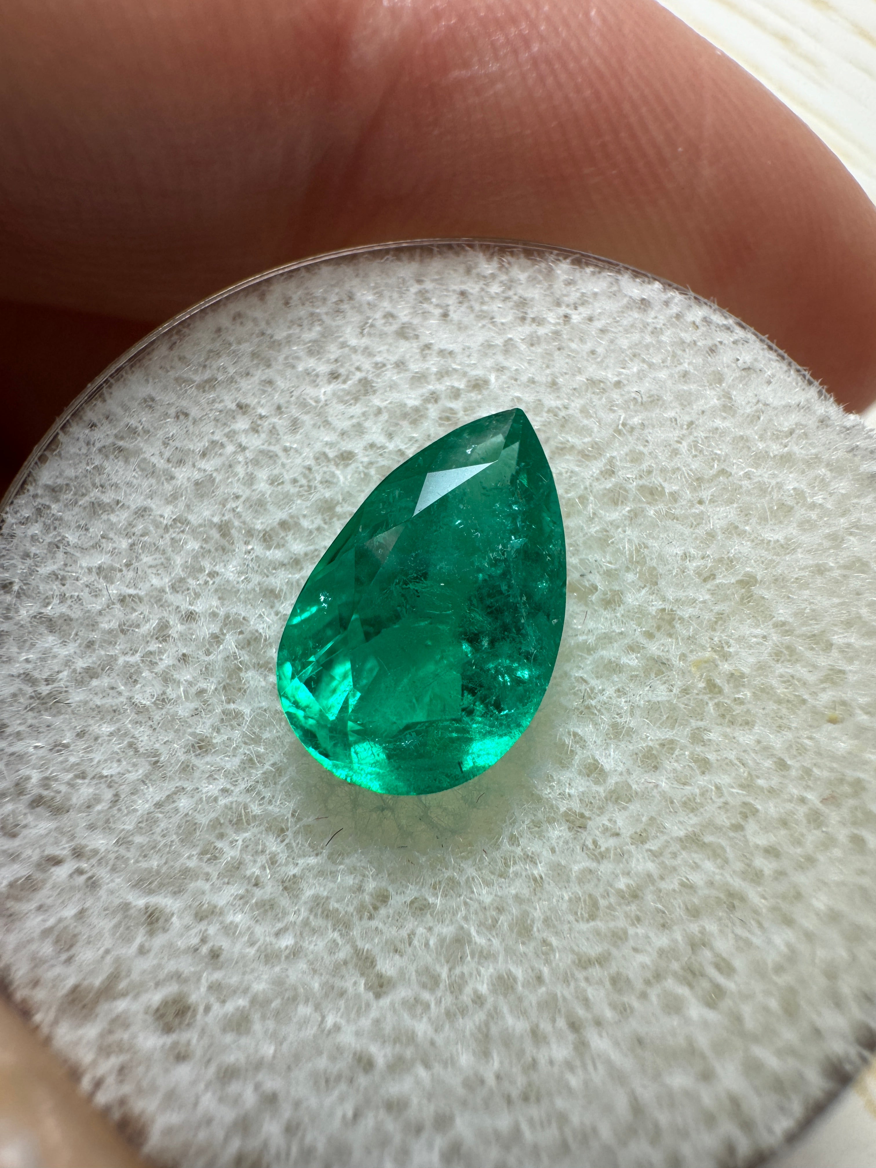 1.79 carat 11x7 Deep Bluish Green Natural Loose Colombian Emerald-Pear Cut - JR Colombian Emeralds