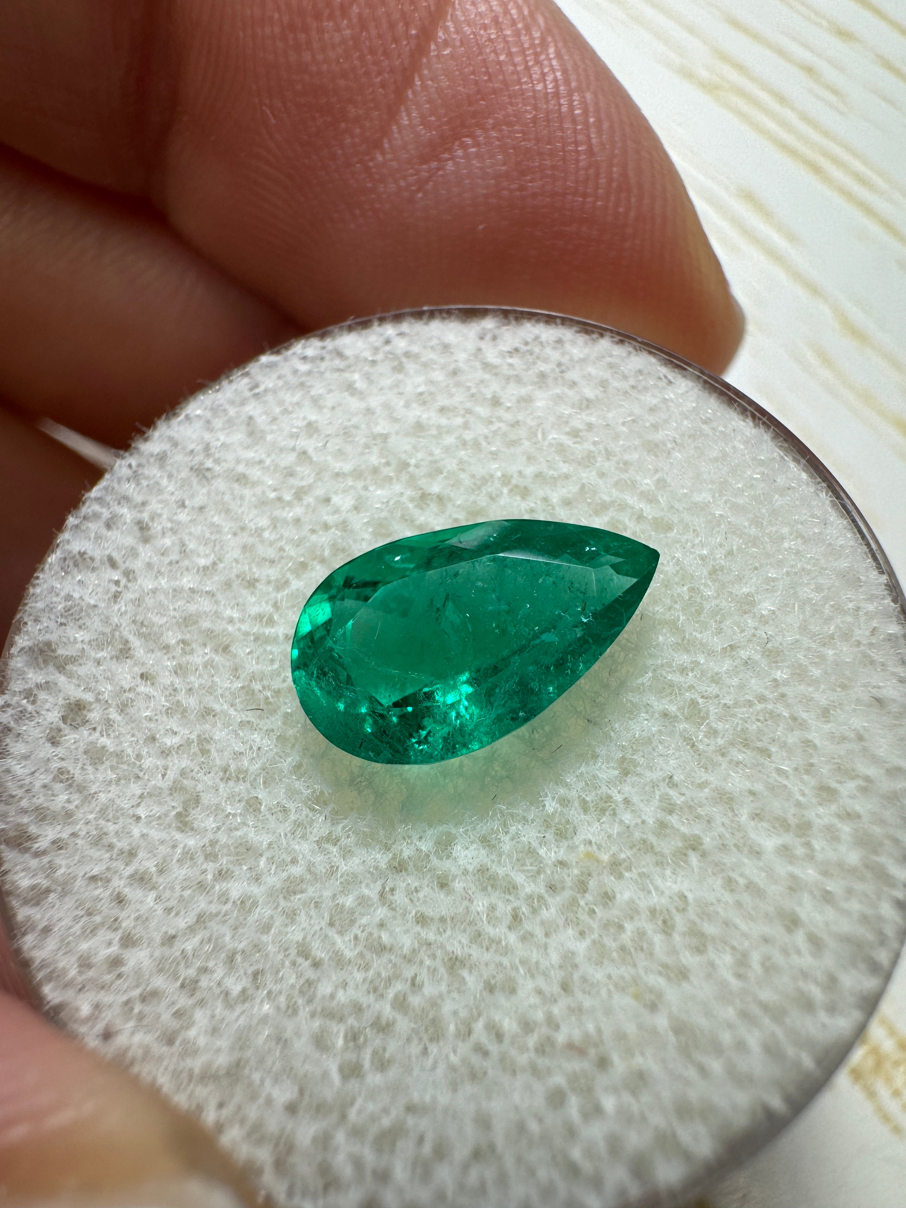 1.79 carat 11x7 Deep Bluish Green Natural Loose Colombian Emerald-Pear Cut - JR Colombian Emeralds