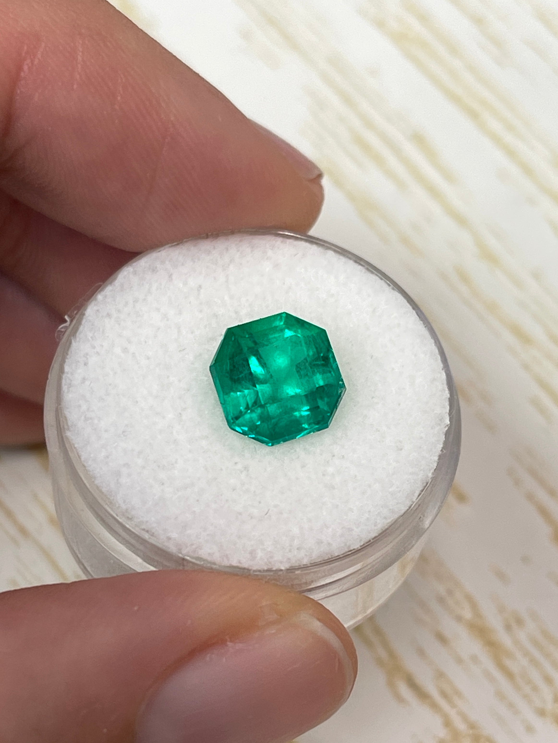 3.34 Carat AAA+ 9x9 Vivid Bluish Natural Loose Colombian Emerald-Asscher Cut - JR Colombian Emeralds