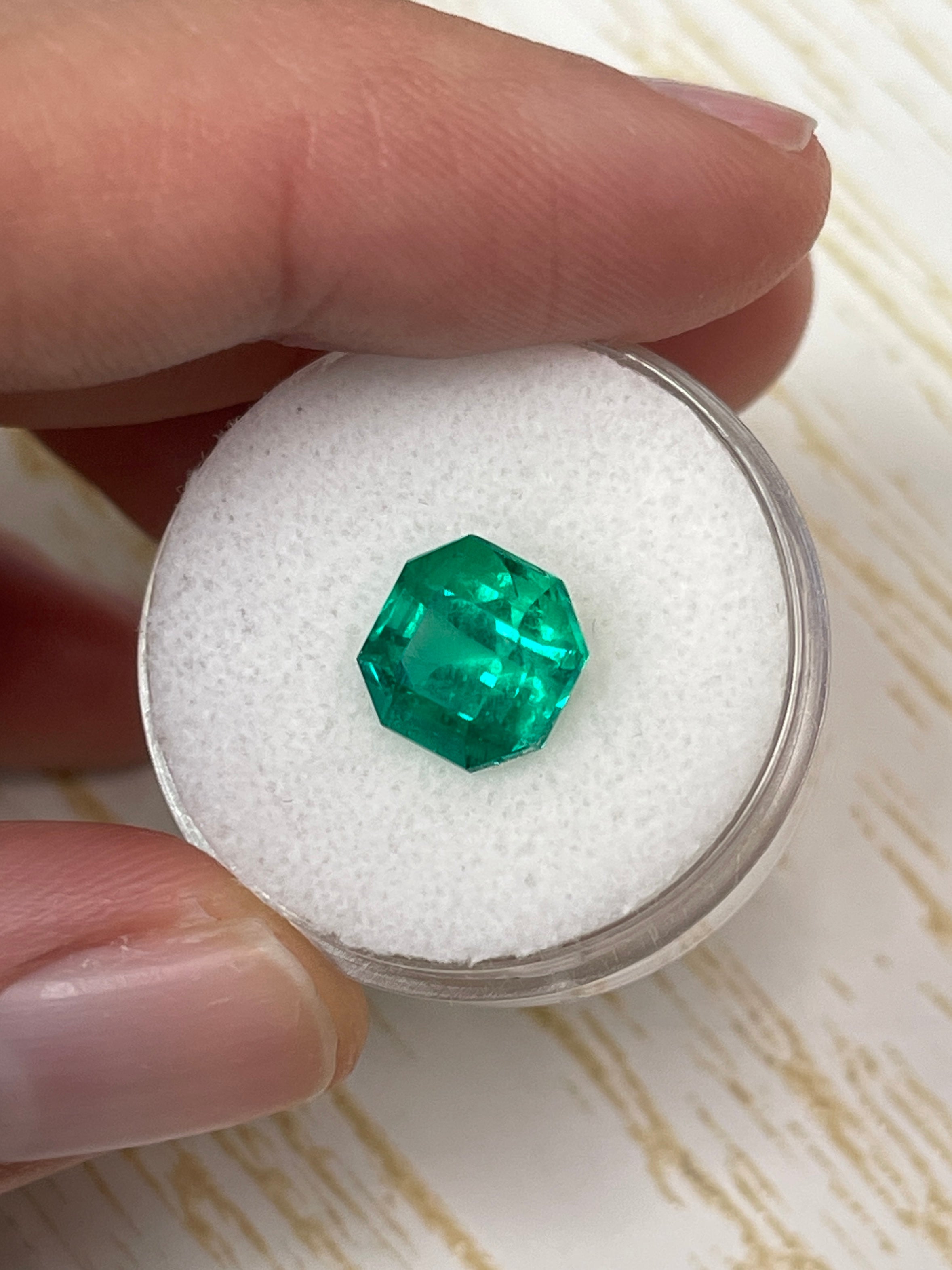 3.34 Carat AAA+ 9x9 Vivid Bluish Natural Loose Colombian Emerald-Asscher Cut - JR Colombian Emeralds