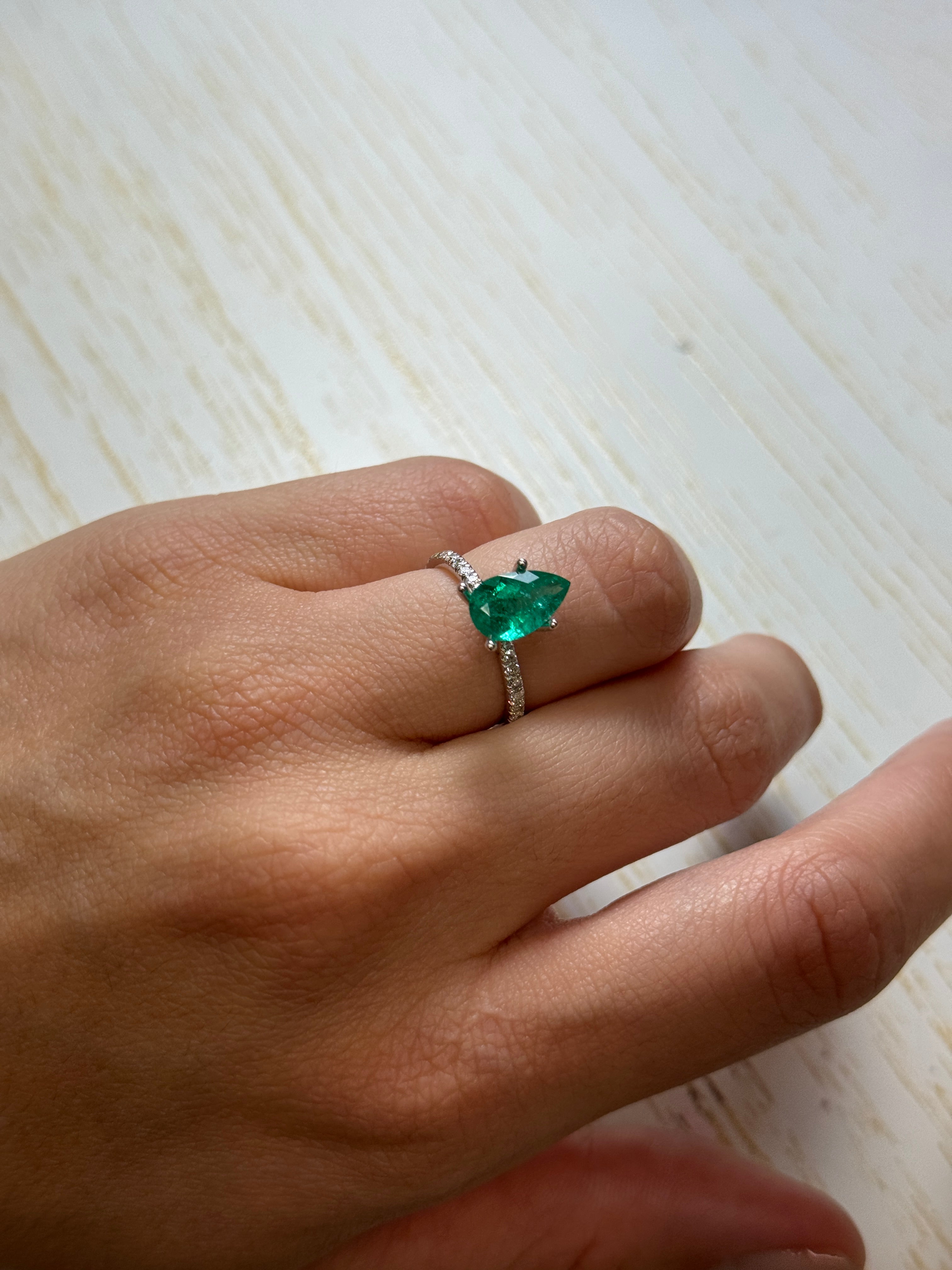 1.79 carat 11x7 Deep Bluish Green Natural Loose Colombian Emerald-Pear Cut - JR Colombian Emeralds