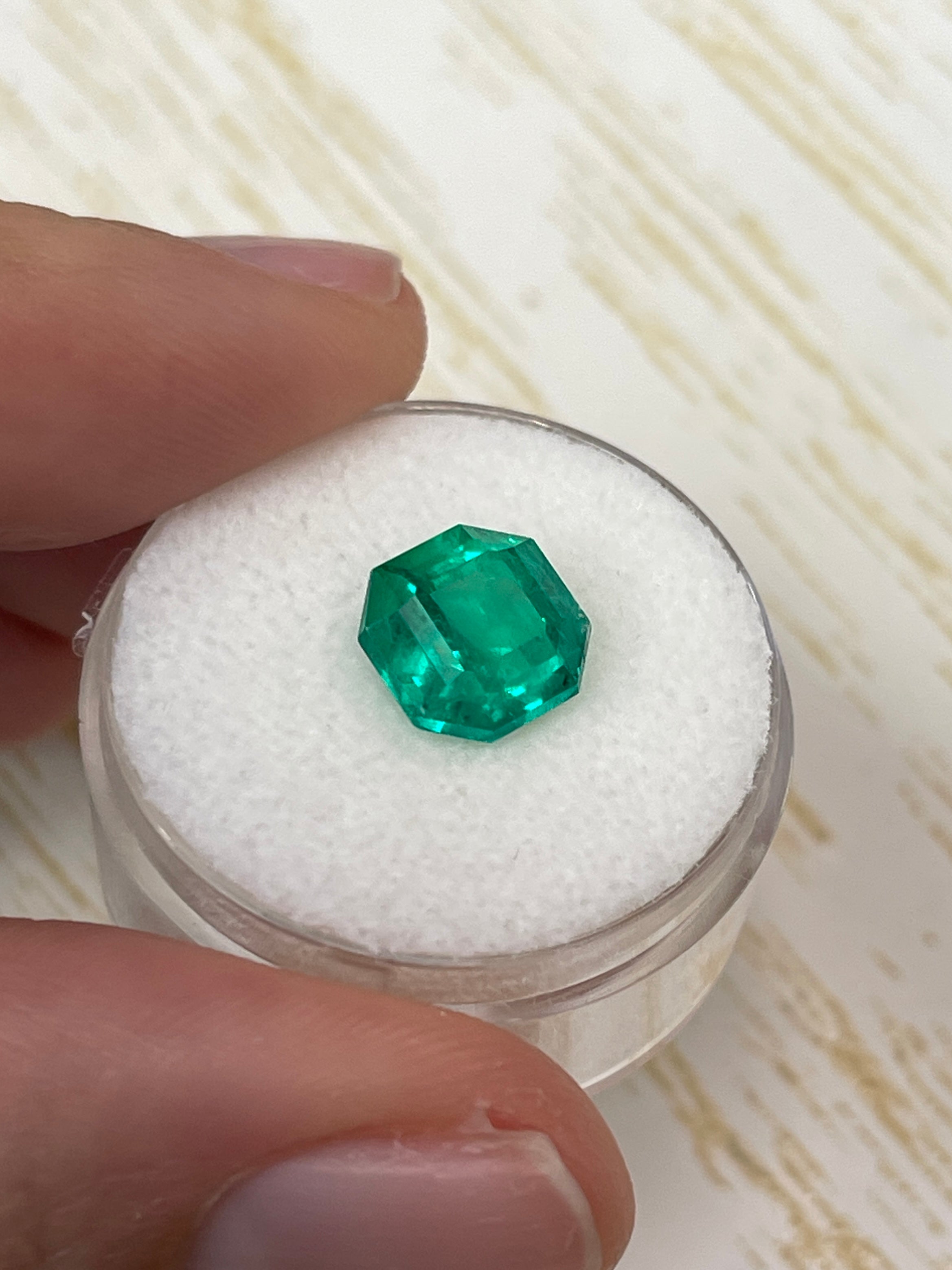 3.34 Carat AAA+ 9x9 Vivid Bluish Natural Loose Colombian Emerald-Asscher Cut - JR Colombian Emeralds