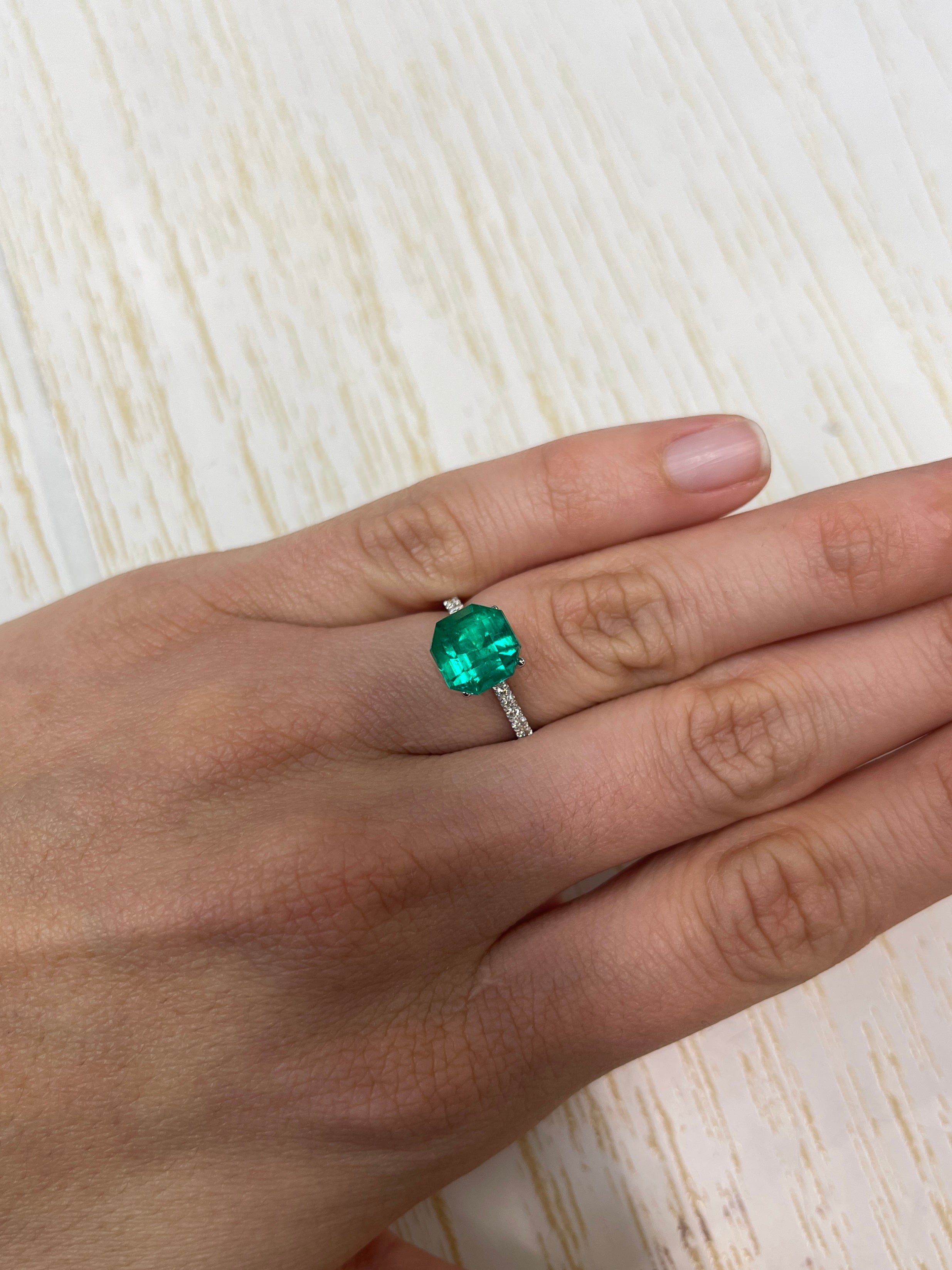 3.34 Carat AAA+ 9x9 Vivid Bluish Natural Loose Colombian Emerald-Asscher Cut - JR Colombian Emeralds