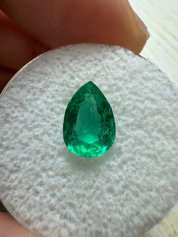 1.80 carat Chunky Bluish Green Natural Loose Colombian Emerald-Pear Cut