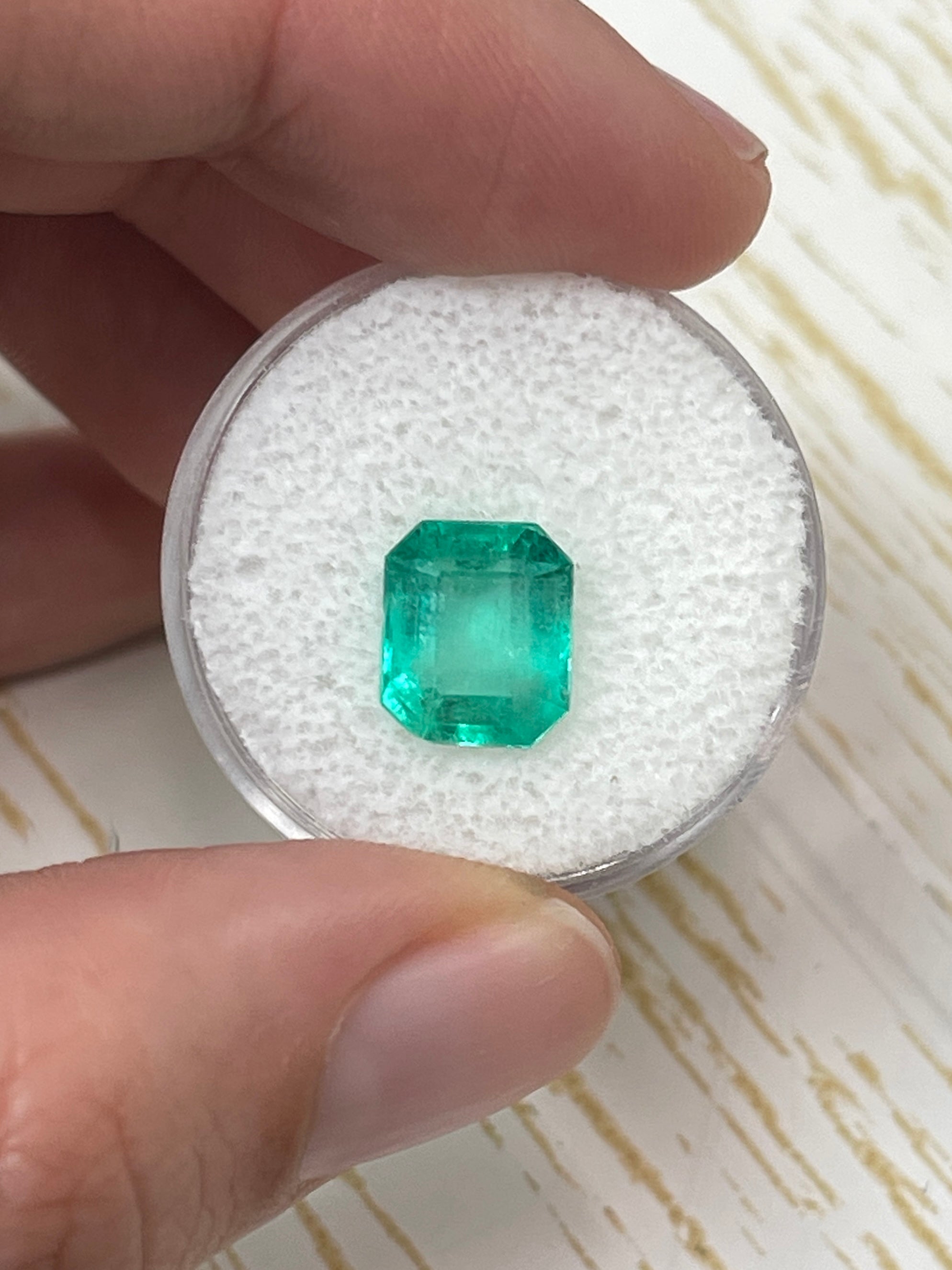 3.42 Carat 10x8.5 Glowy Bluish Green Natural Loose Colombian Emerald-Emerald Cut - JR Colombian Emeralds