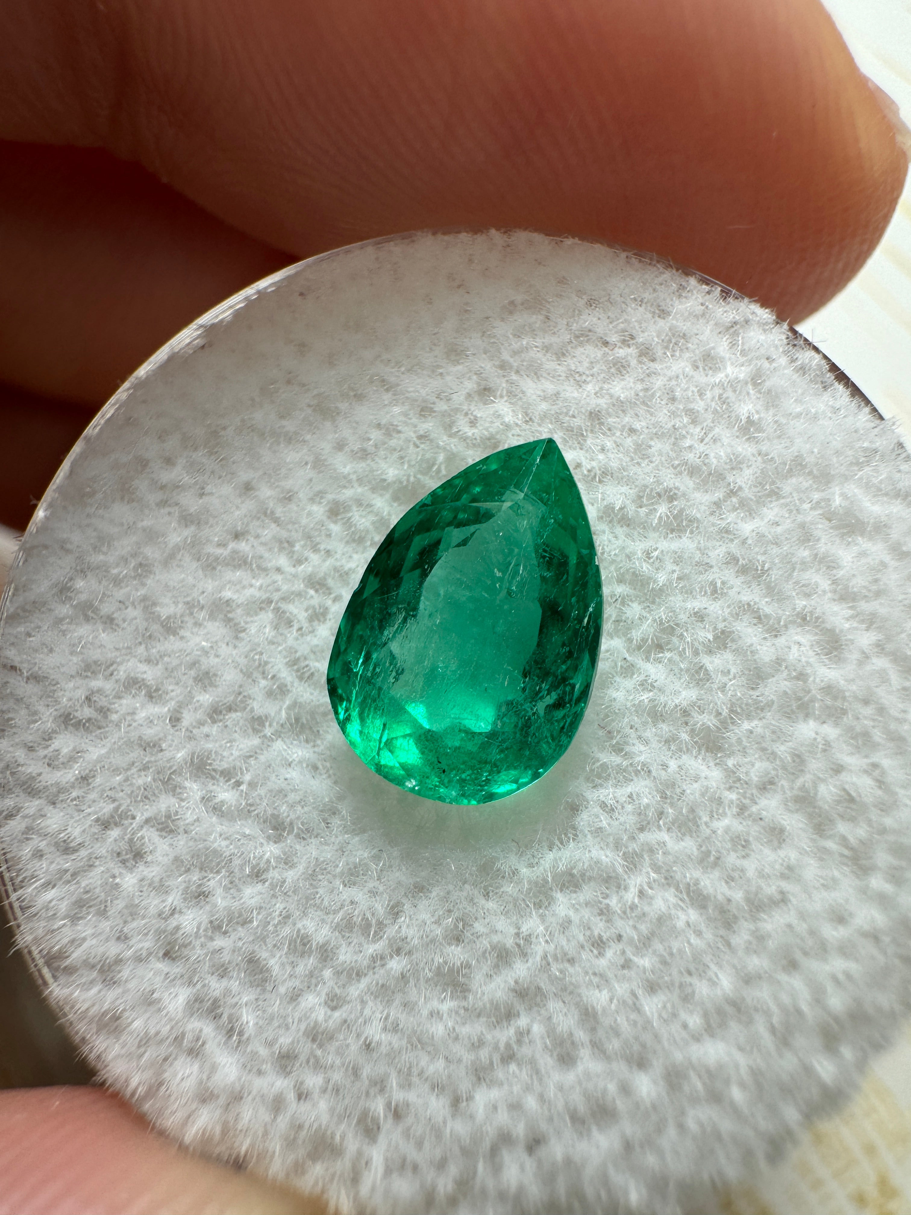 1.80 carat Chunky Bluish Green Natural Loose Colombian Emerald-Pear Cut - JR Colombian Emeralds