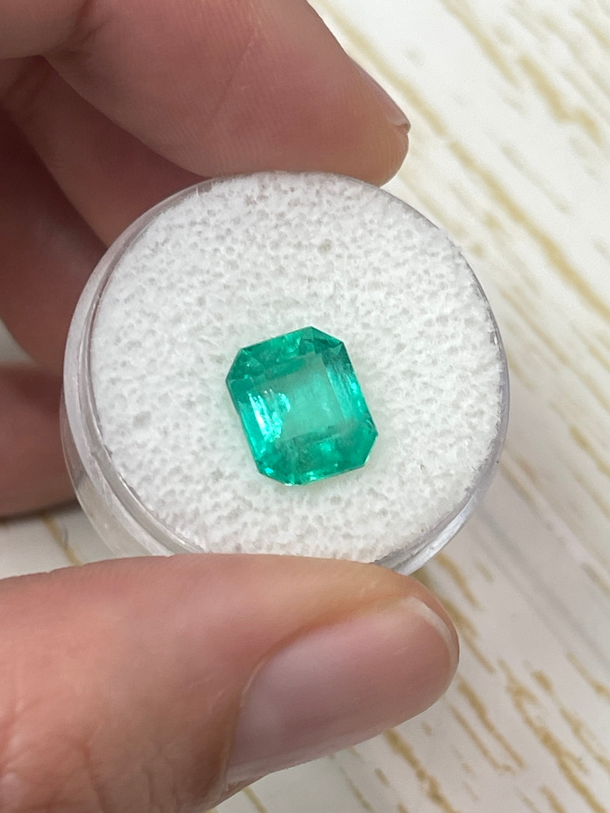 3.42 Carat 10x8.5 Glowy Bluish Green Natural Loose Colombian Emerald-Emerald Cut - JR Colombian Emeralds