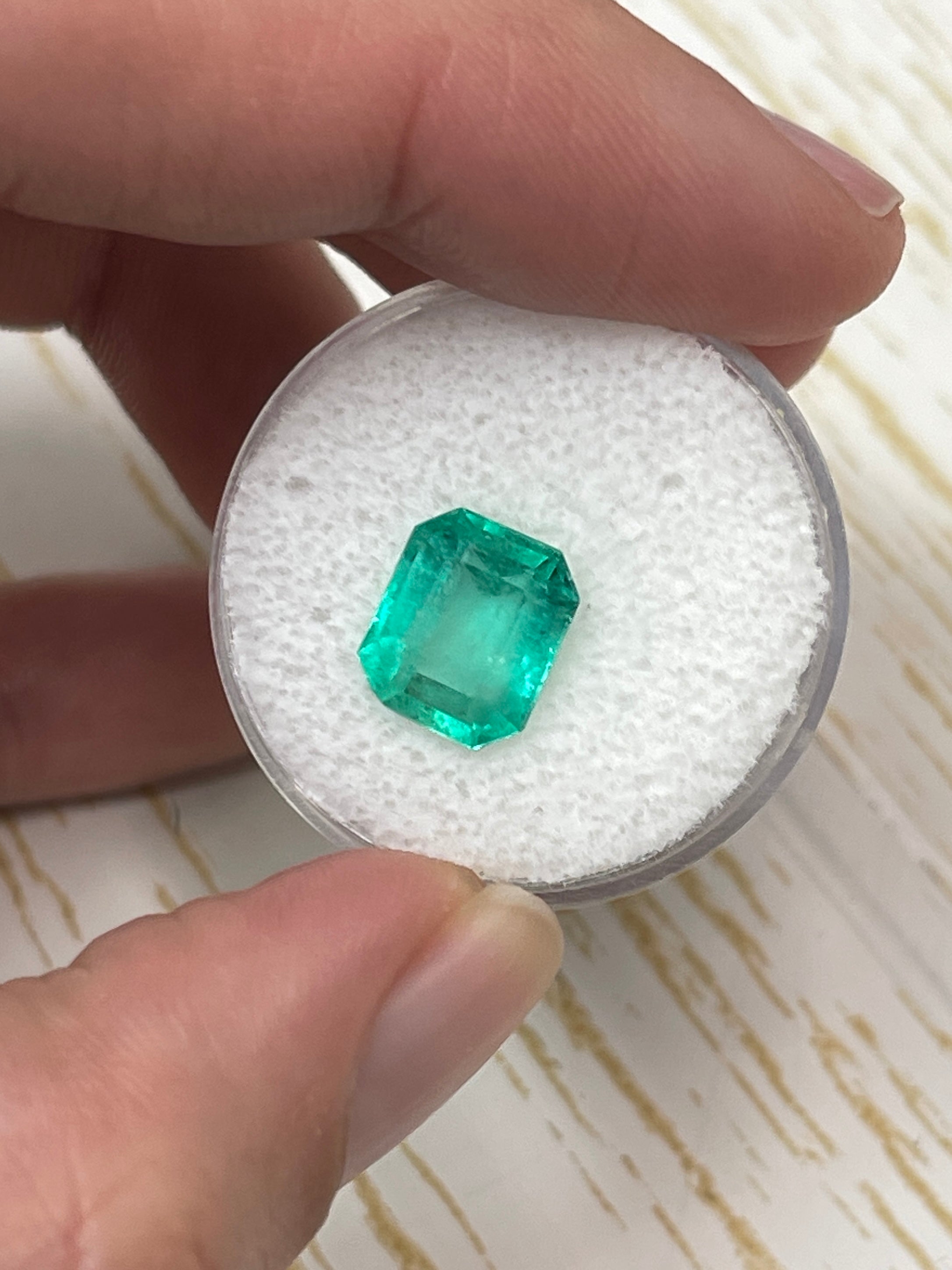 3.42 Carat 10x8.5 Glowy Bluish Green Natural Loose Colombian Emerald-Emerald Cut - JR Colombian Emeralds