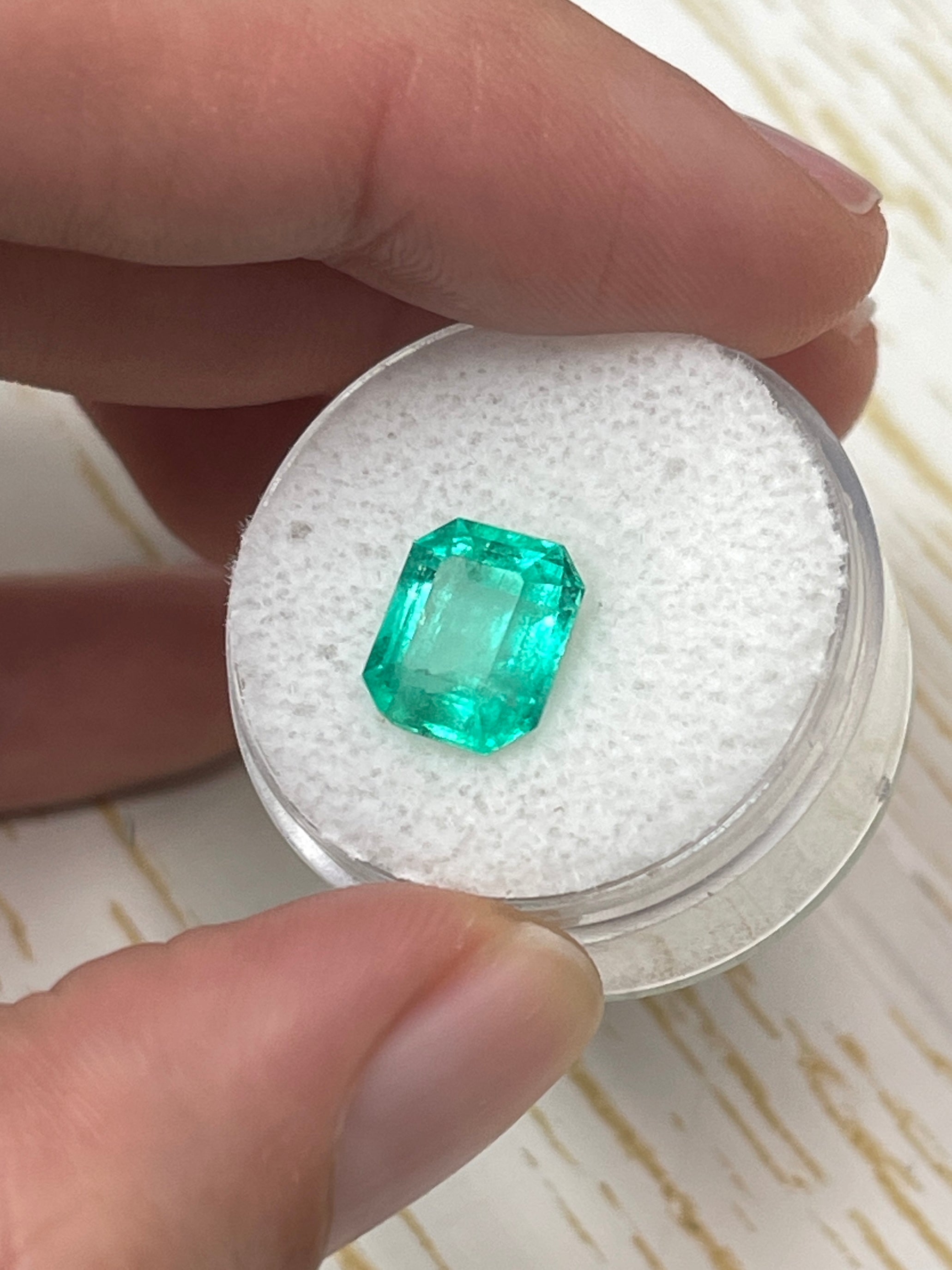 3.42 Carat 10x8.5 Glowy Bluish Green Natural Loose Colombian Emerald-Emerald Cut - JR Colombian Emeralds