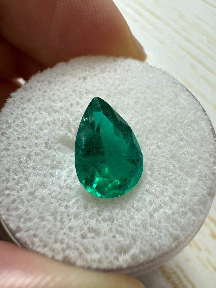 2.03 carat 11x7.5 Deep Green Natural Loose Colombian Emerald-Pear Cut